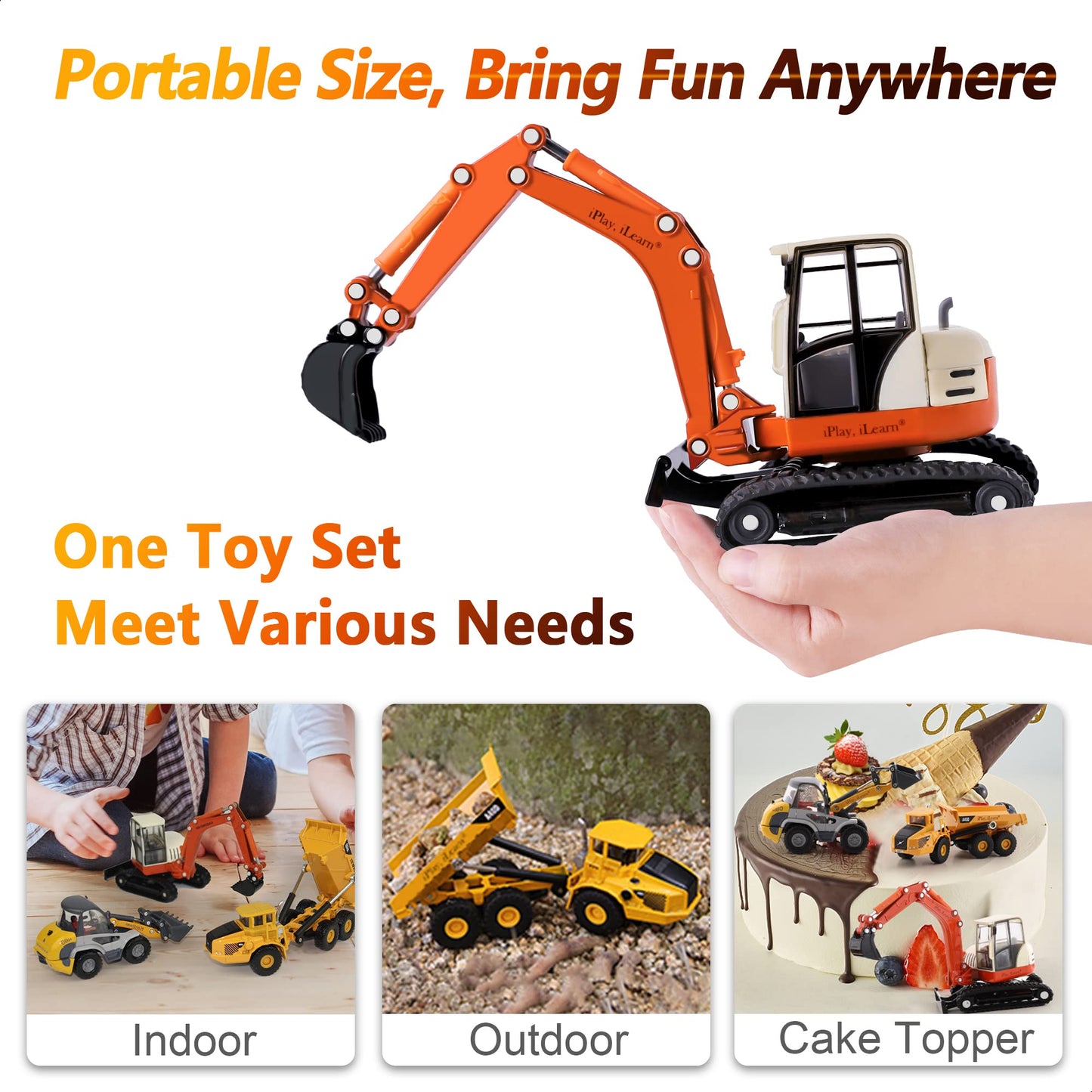 iPlay & iLearn Heavy Duty Construction Playset: Diecast Trucks, Excavator, Backhoe & Bulldozer for 3-6 Year Olds