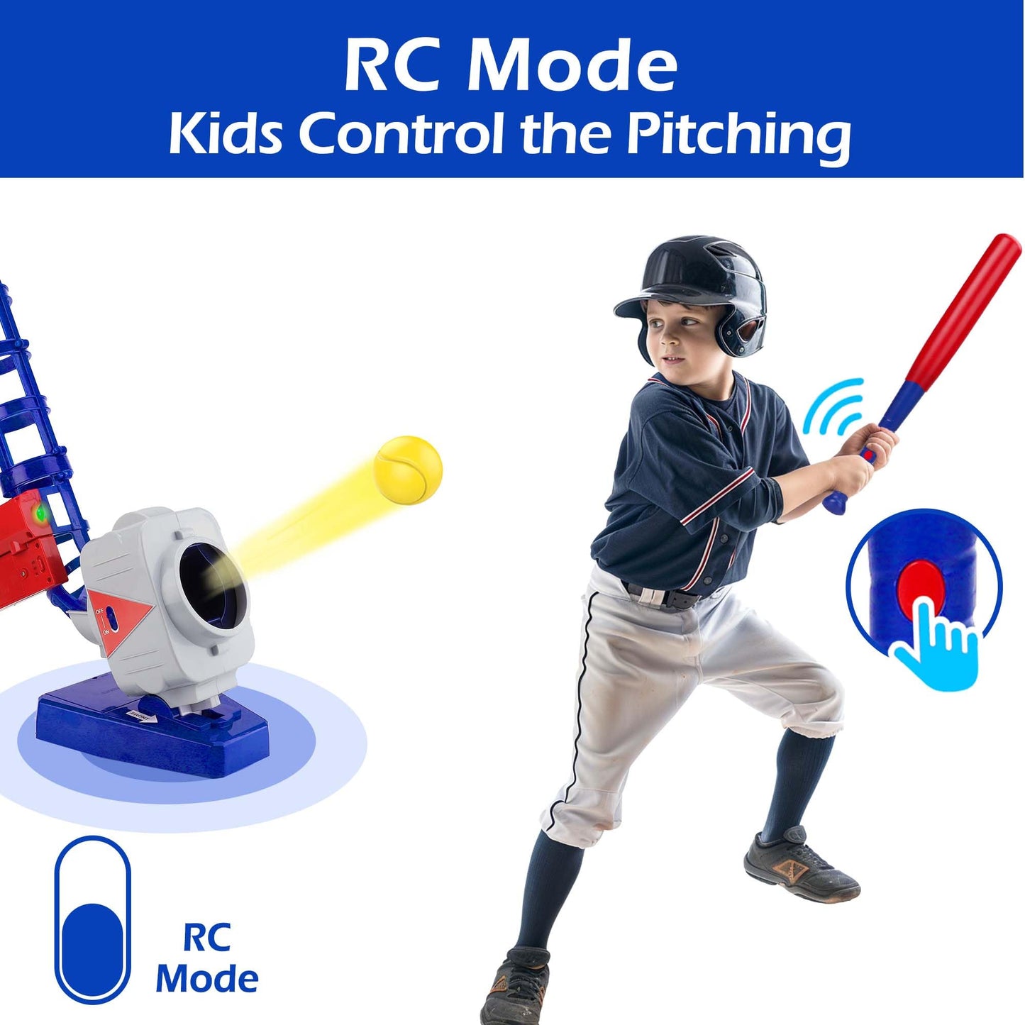 iPlay & iLearn 2-in-1 Kids Pitching Machine – RC Baseball & Tennis Pitcher for Outdoor Play