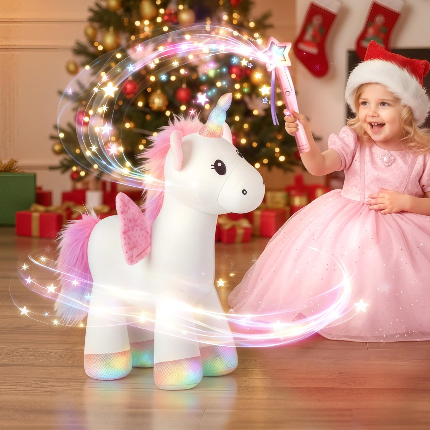 iPlay iLearn Plush Magic Unicorn Toy with Wand – Lights, Sounds & Interactive Play