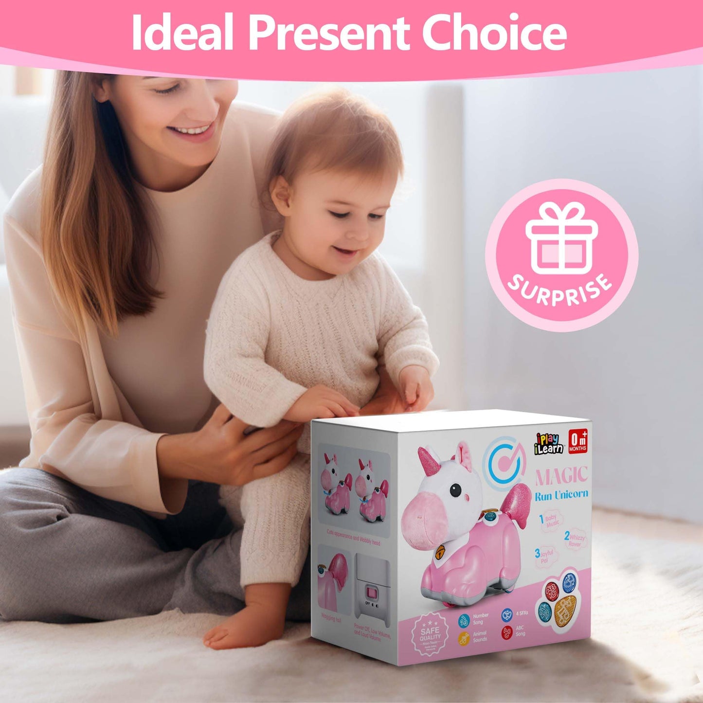 iPlay iLearn Unicorn Baby Musical Toy — Crawling & Tummy Time Fun for 0-2 Years