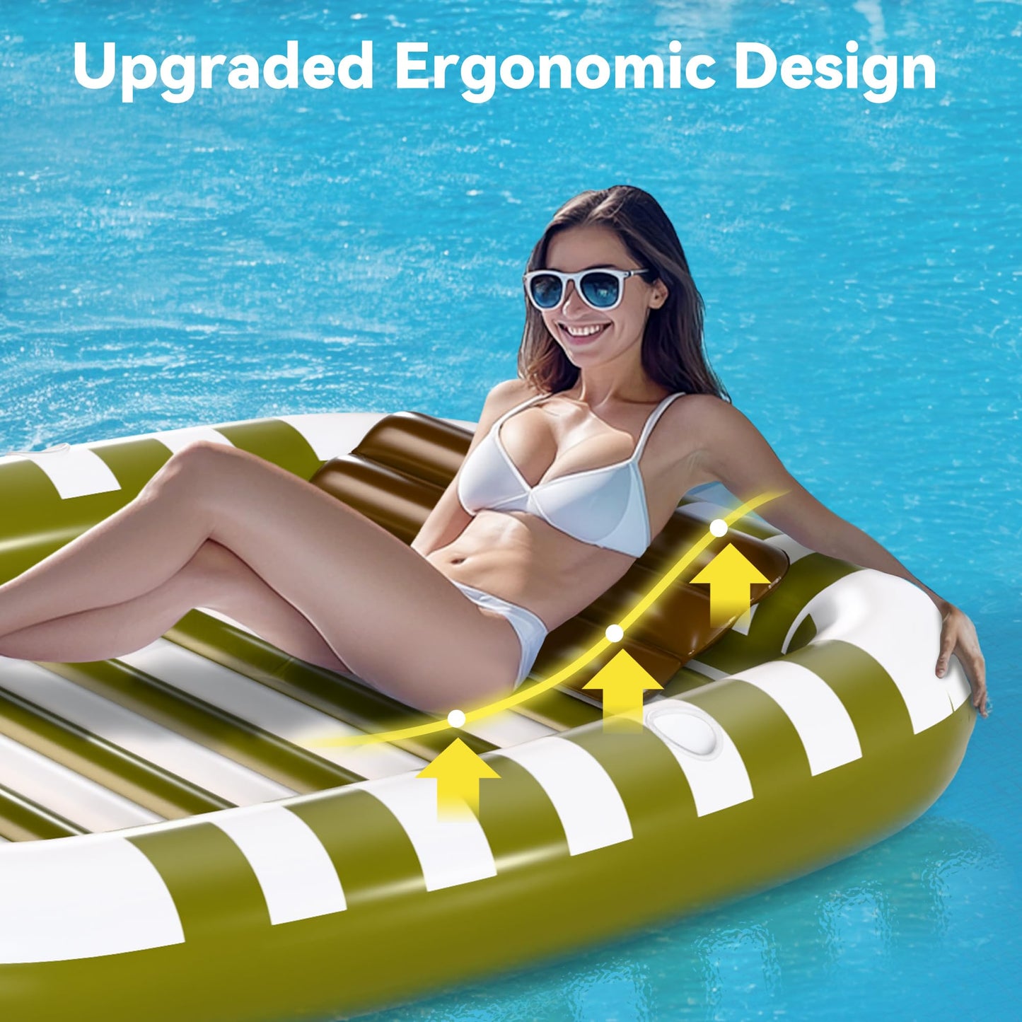 iPlay Pool Wave Inflatable Lounger – 80x66 in Green, Large Family Pool Float with Water Spray
