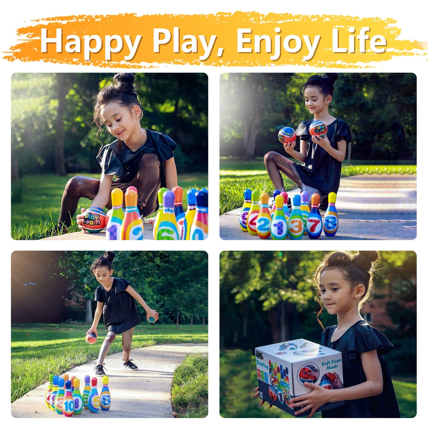 iPlay iLearn Kids Bowling Set – 10 Foam Pins & 2 Balls for Toddlers 18–36 Months