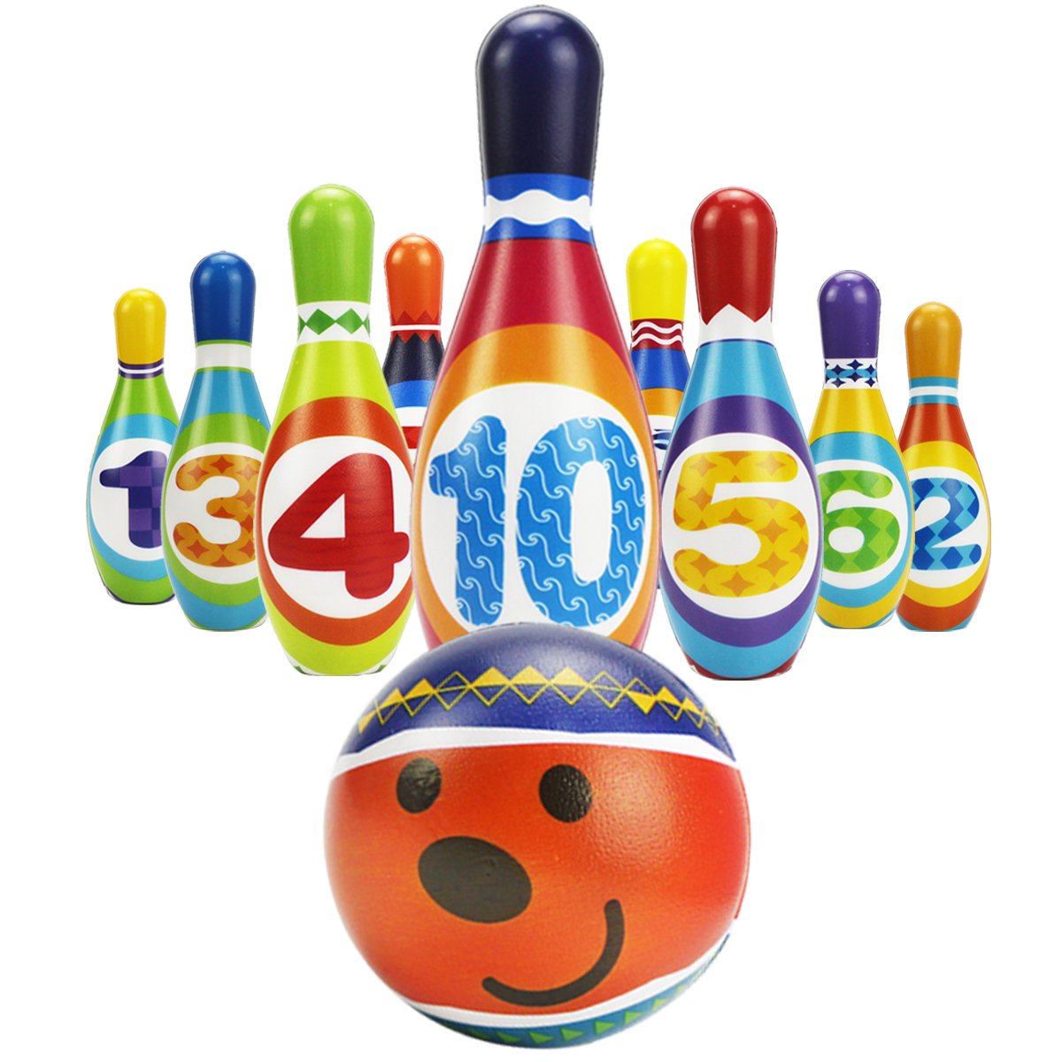 iPlay iLearn Kids Bowling Set – 10 Foam Pins & 2 Balls for Toddlers 18–36 Months
