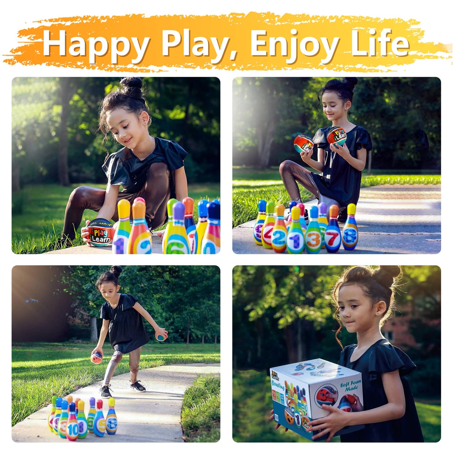iPlay iLearn Kids Bowling Set – 10 Foam Pins & 2 Balls for Toddlers 18–36 Months