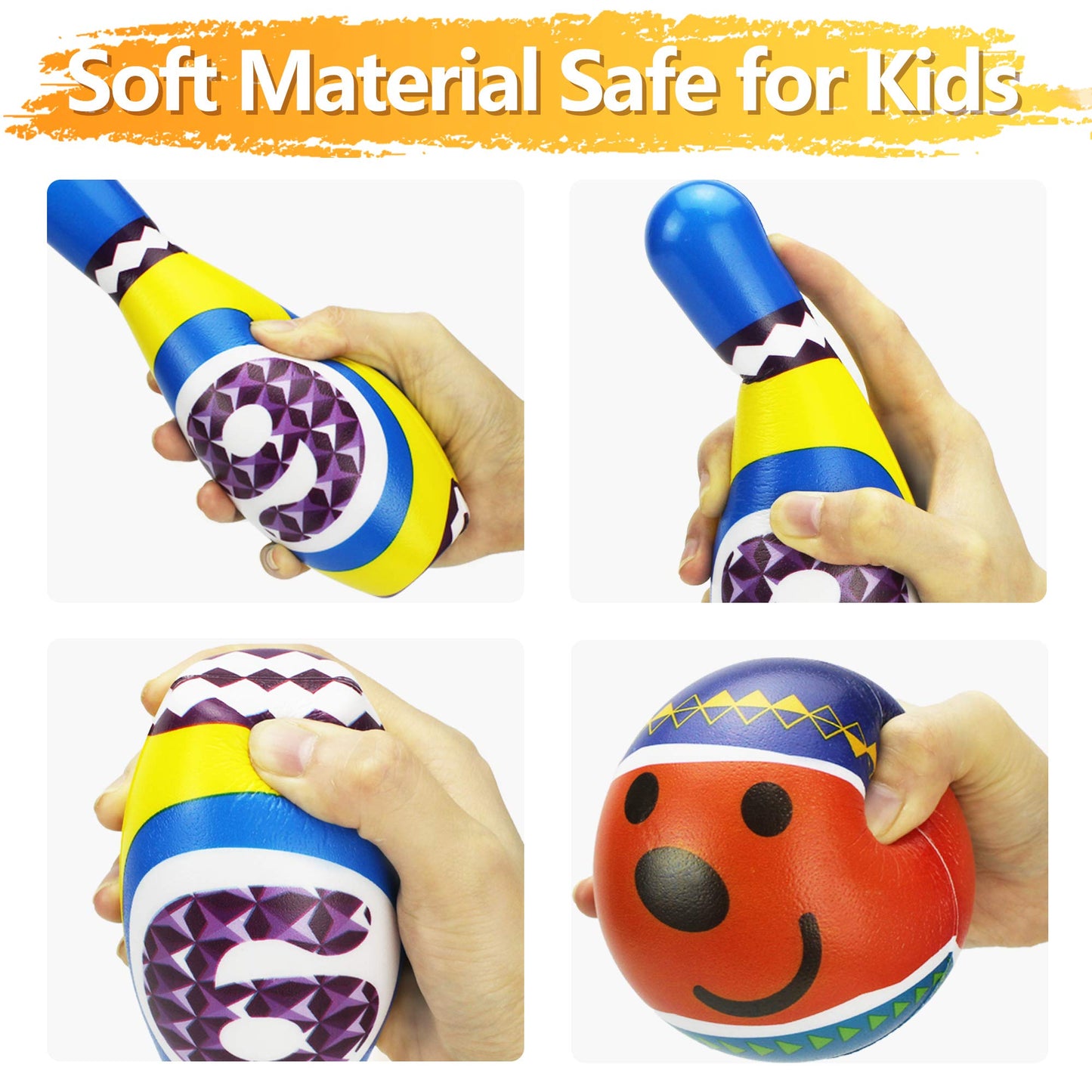 iPlay iLearn Kids Bowling Set – 10 Foam Pins & 2 Balls for Toddlers 18–36 Months