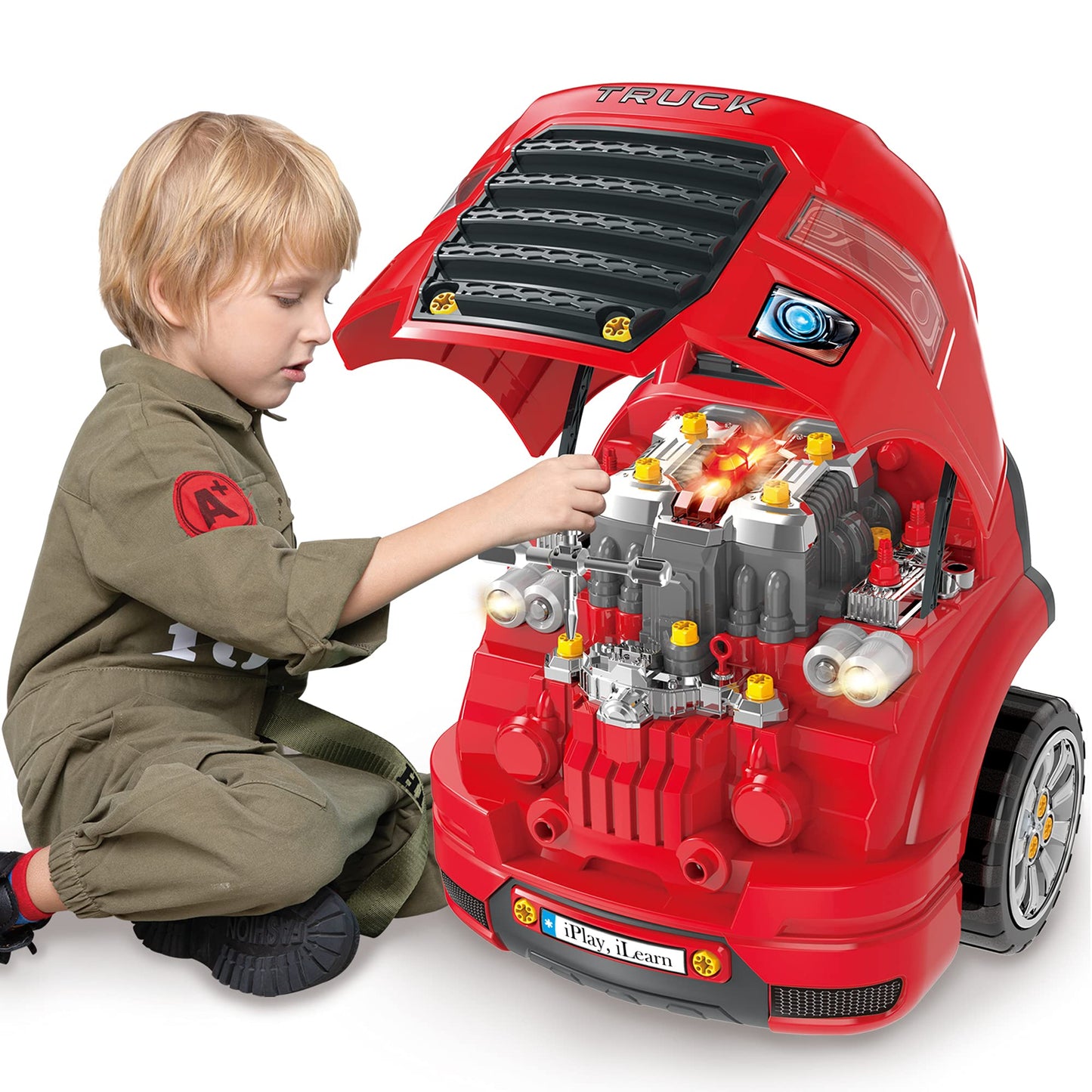 iPlay iLearn Large Truck Engine Toy – Kids Mechanic Repair Set for 3-5 Year Olds | Take-Apart Vehicle Play