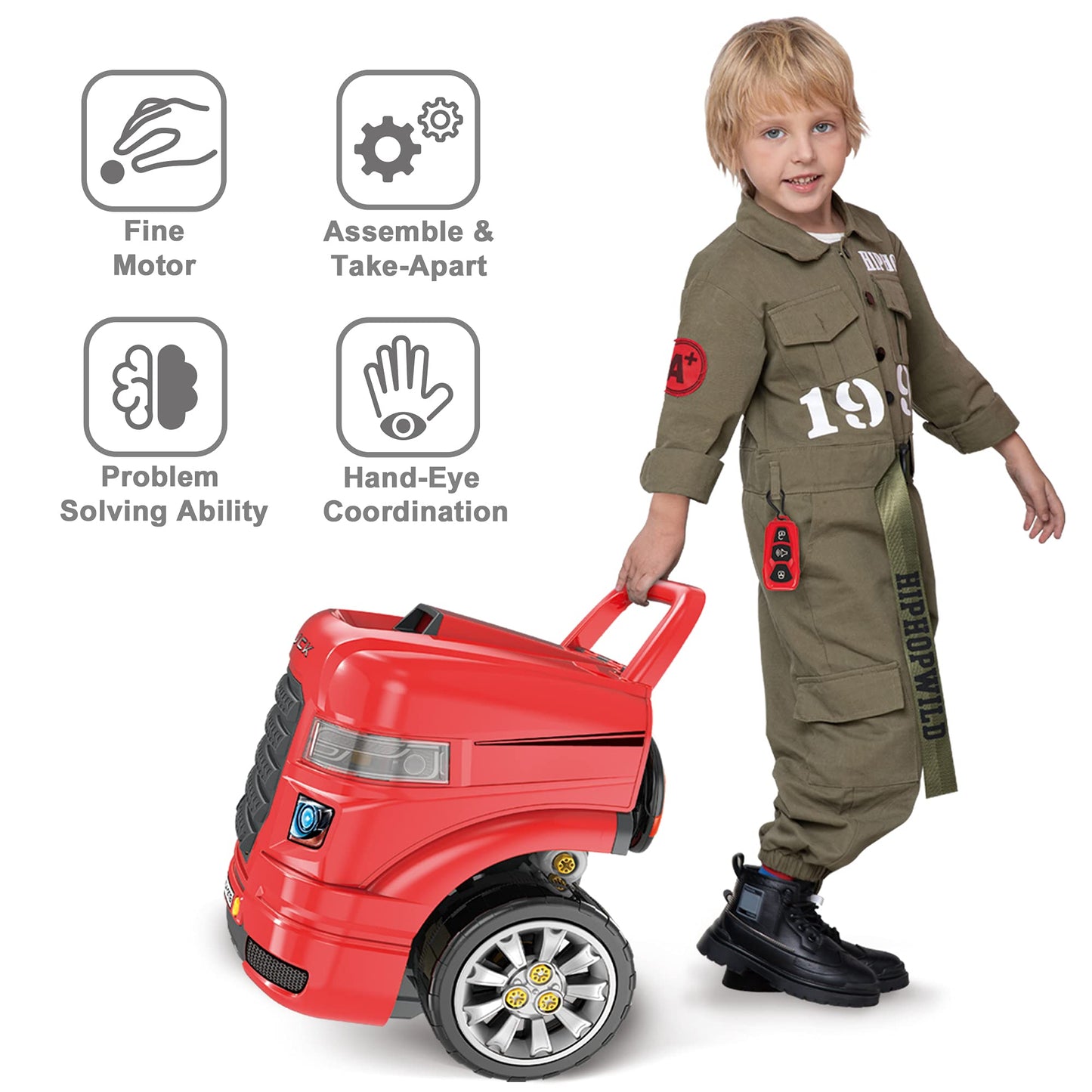 iPlay iLearn Large Truck Engine Toy – Kids Mechanic Repair Set for 3-5 Year Olds | Take-Apart Vehicle Play