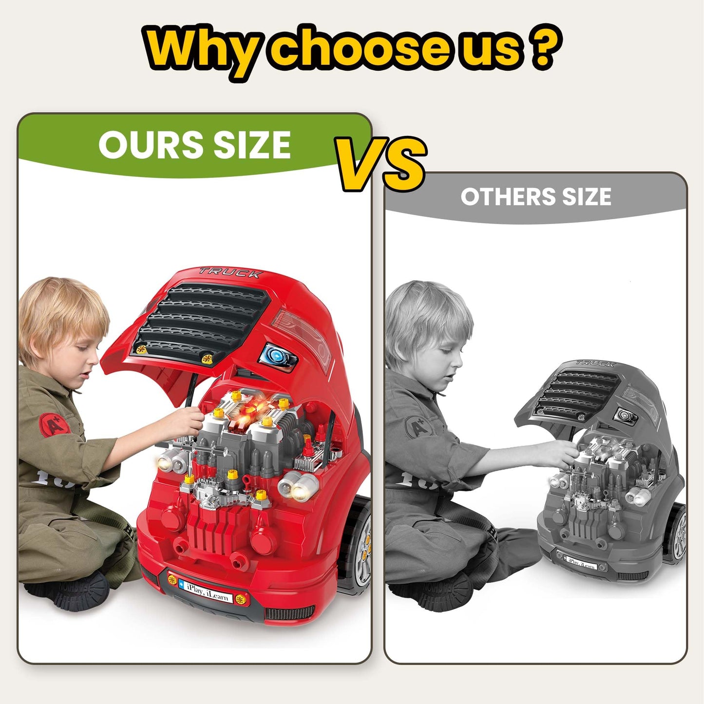 iPlay iLearn Large Truck Engine Toy – Kids Mechanic Repair Set for 3-5 Year Olds | Take-Apart Vehicle Play