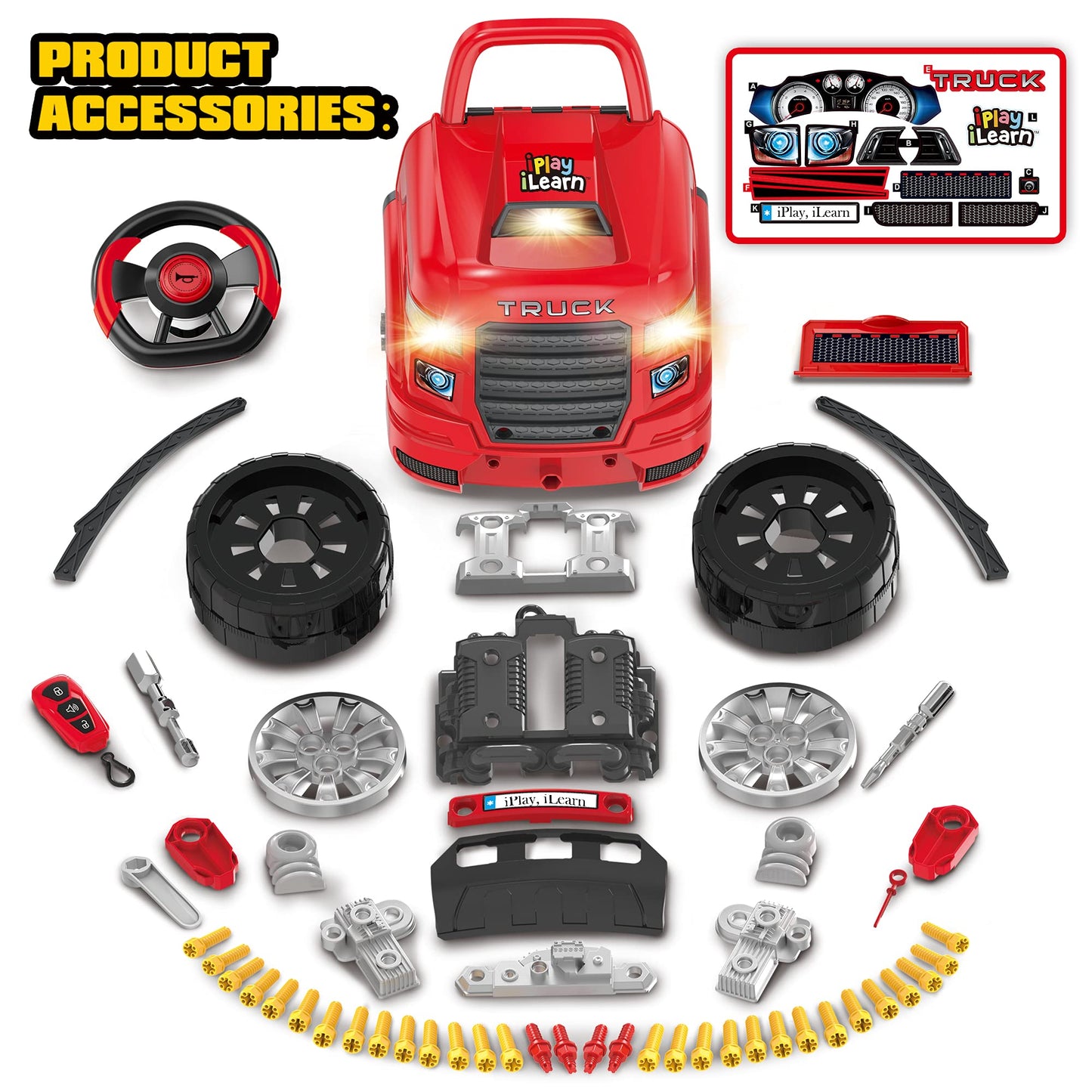 iPlay iLearn Large Truck Engine Toy – Kids Mechanic Repair Set for 3-5 Year Olds | Take-Apart Vehicle Play