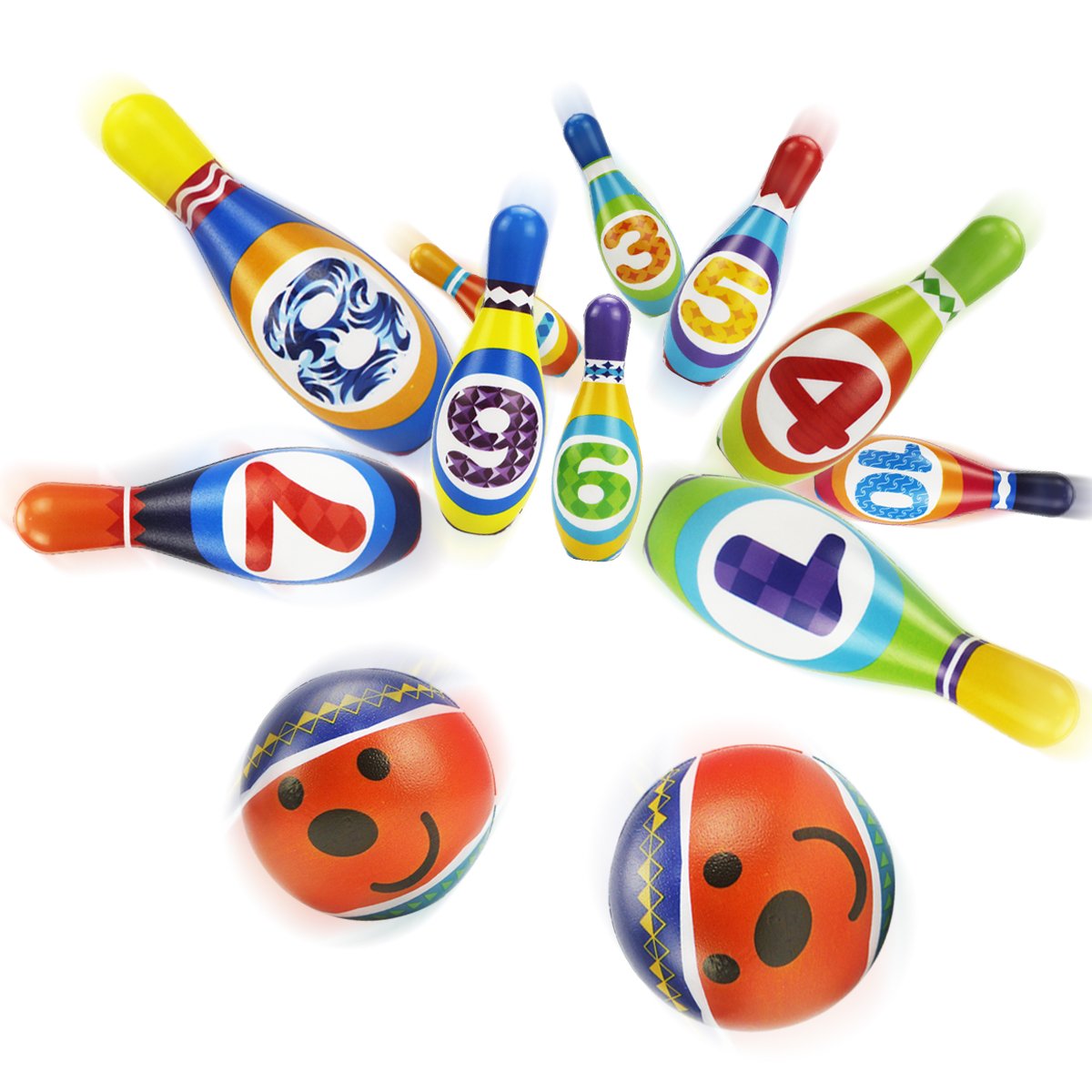 iPlay iLearn Kids Bowling Set – 10 Foam Pins & 2 Balls for Toddlers 18–36 Months