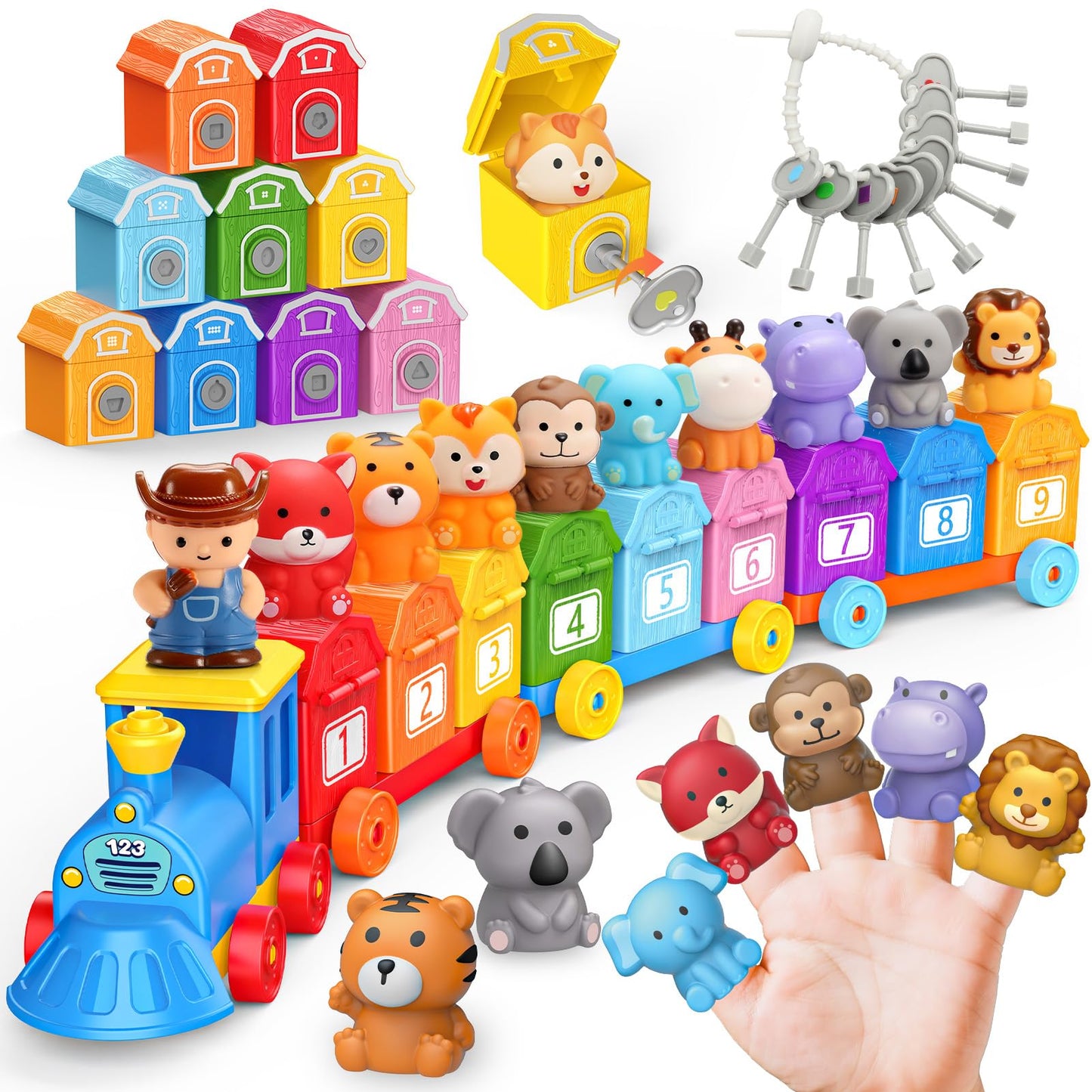 IPOURUP Animal Montessori Train Toys for 2-5 Year Olds – Locks & Keys, Counting & Sorting