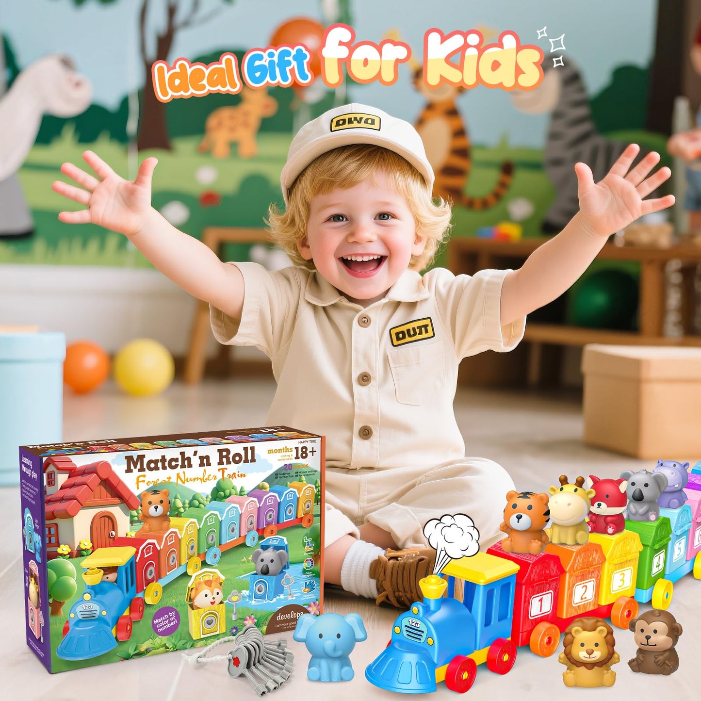 IPOURUP Animal Montessori Train Toys for 2-5 Year Olds – Locks & Keys, Counting & Sorting