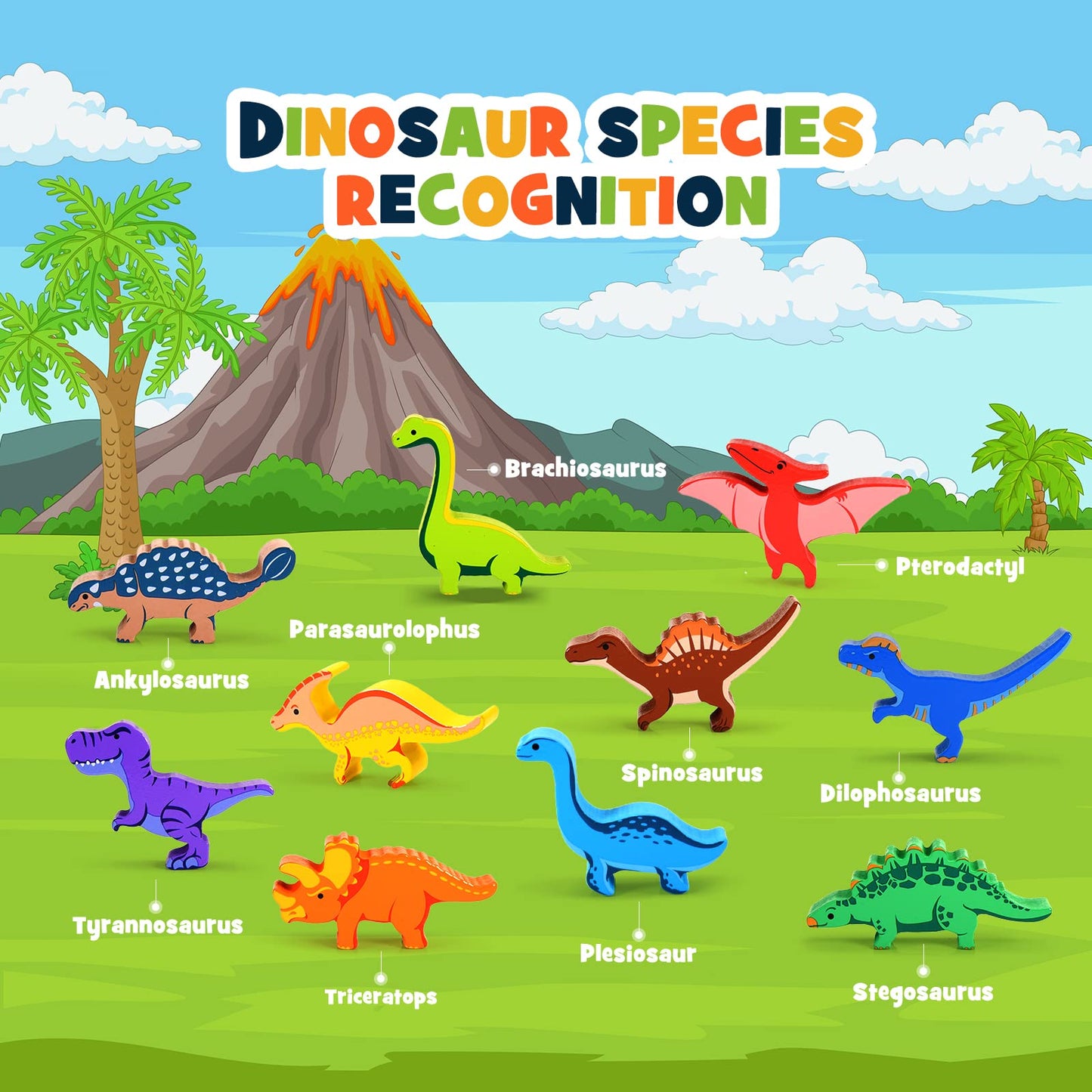 IPOURUP Dinosaur Stacking Blocks – Montessori Wooden Toys for Ages 3-7 (Double Version)