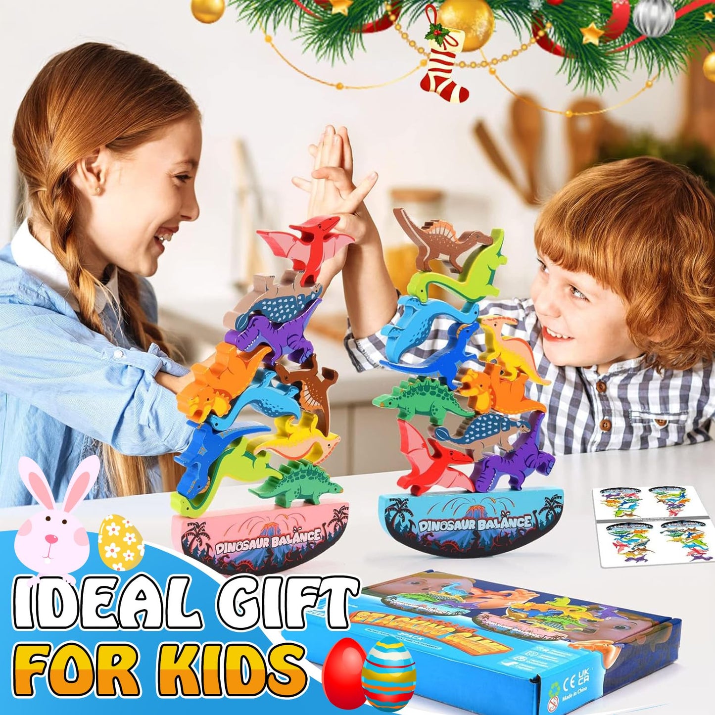 IPOURUP Dinosaur Stacking Blocks – Montessori Wooden Toys for Ages 3-7 (Double Version)