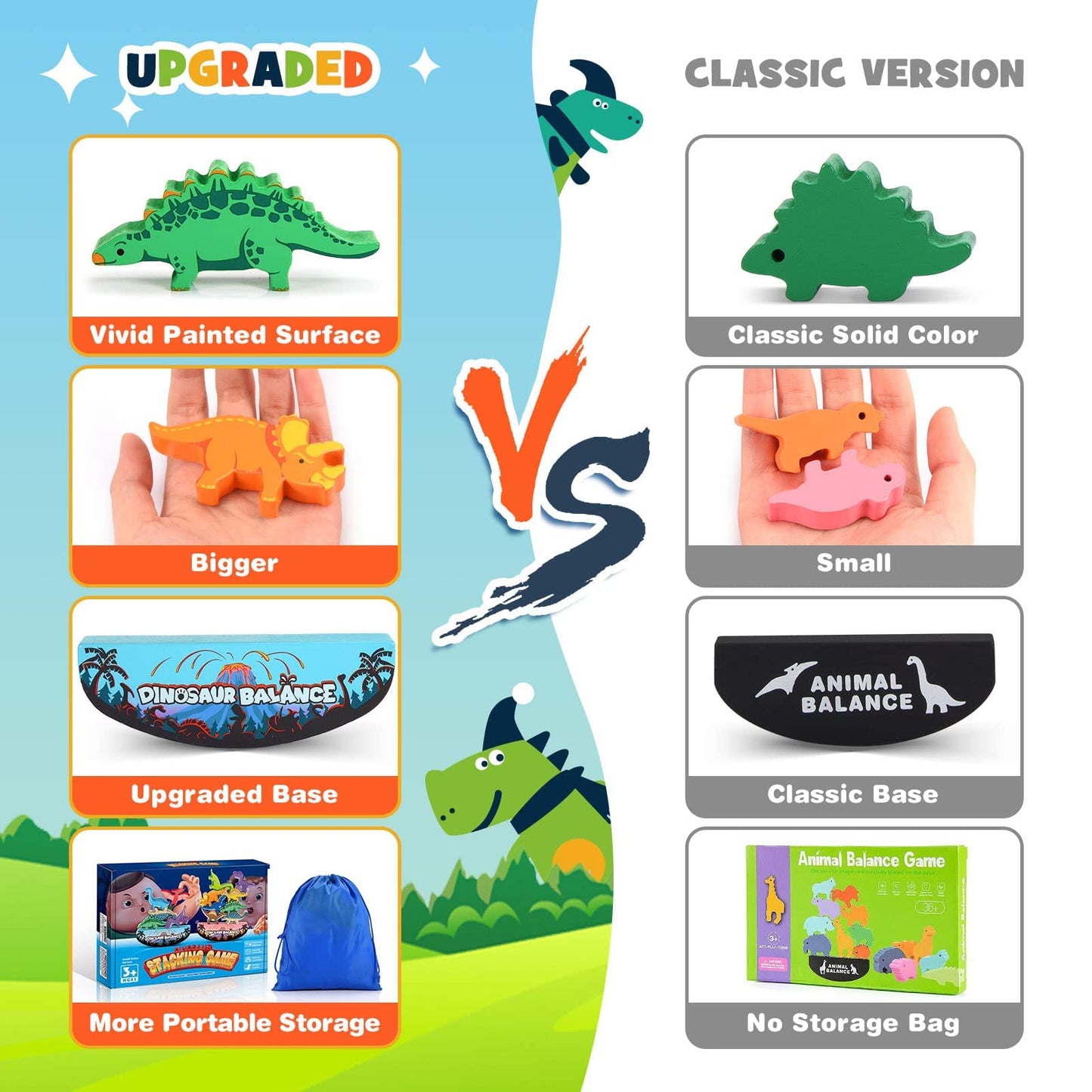 IPOURUP Dinosaur Stacking Blocks – Montessori Wooden Toys for Ages 3-7 (Double Version)