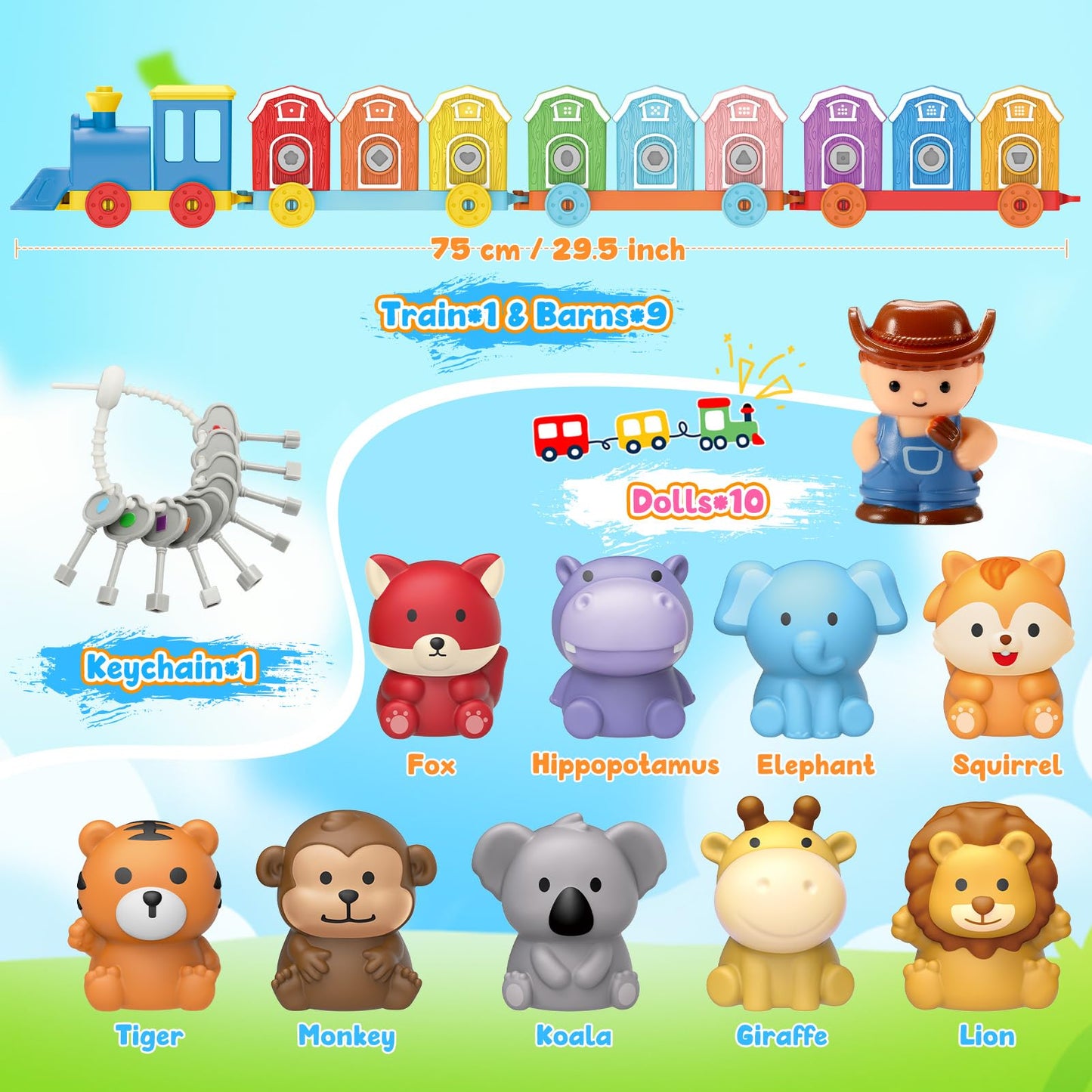 IPOURUP Animal Montessori Train Toys for 2-5 Year Olds – Locks & Keys, Counting & Sorting