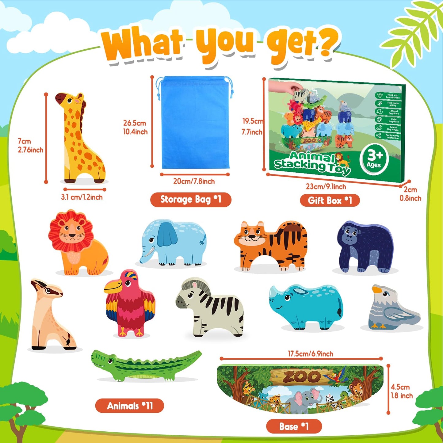 IPOURUP Wooden Animal Blocks Stacking Toy – Montessori Balance and Fine Motor for Kids 3-7