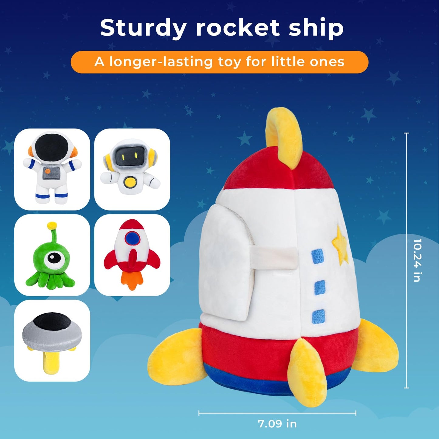 IPOZITO Soft Rocket Baby Toy – 6-12 Months, 5 Sensory Plush, Montessori