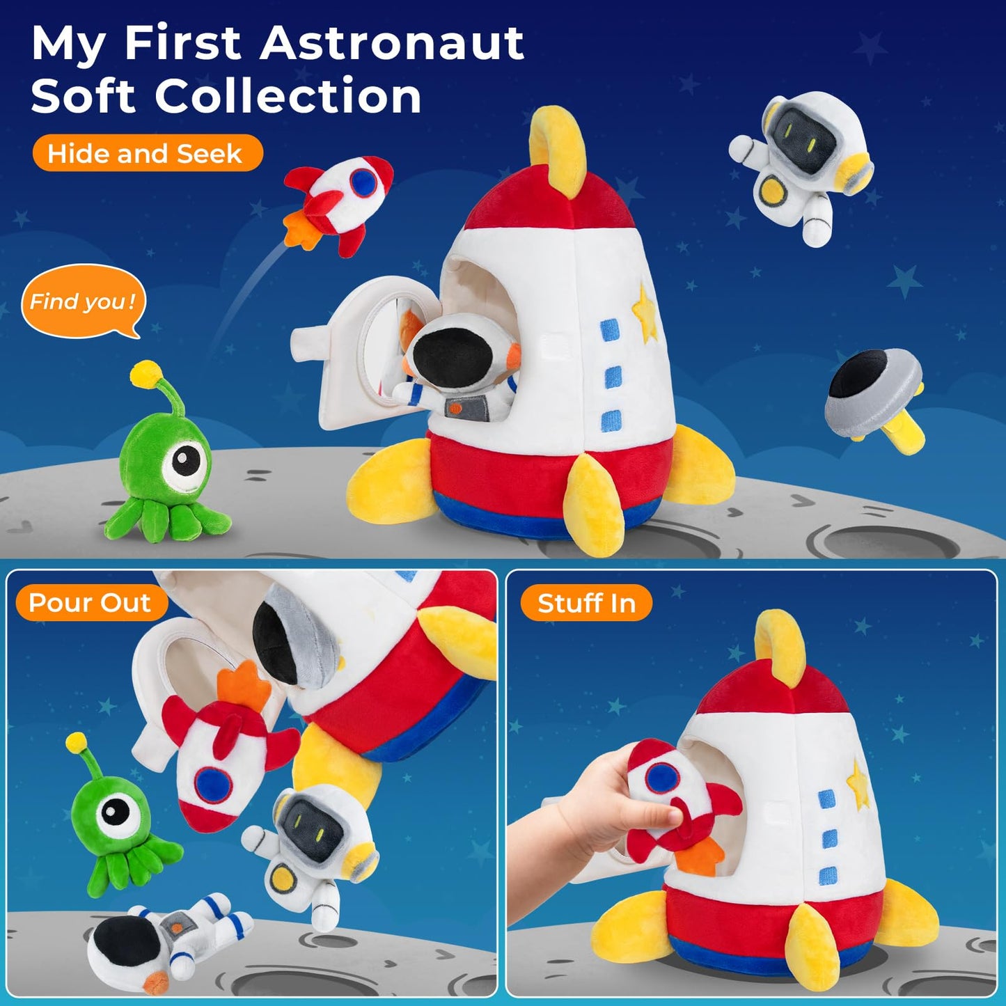 IPOZITO Soft Rocket Baby Toy – 6-12 Months, 5 Sensory Plush, Montessori