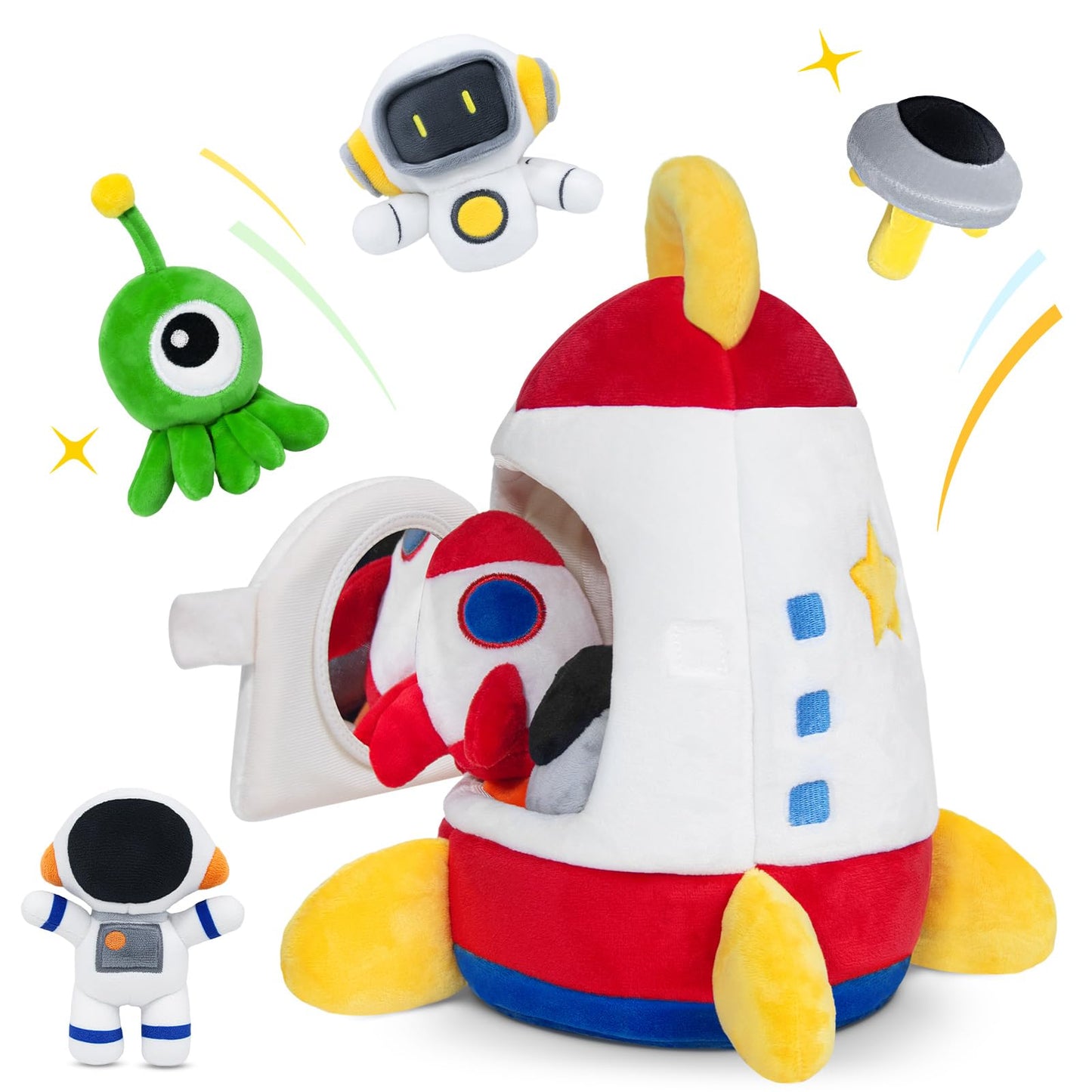 IPOZITO Soft Rocket Baby Toy – 6-12 Months, 5 Sensory Plush, Montessori