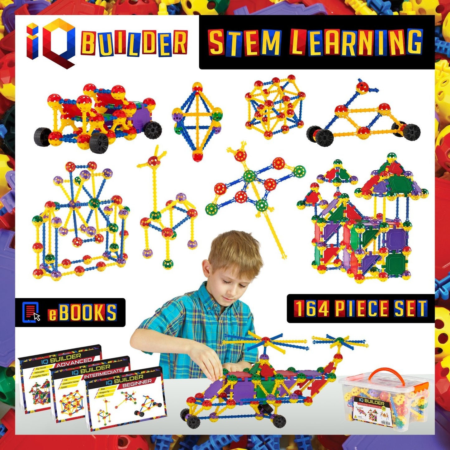 IQ BUILDER STEM Learning Toys - Creative Construction Kit for Ages 3-10 | Educational Building Blocks