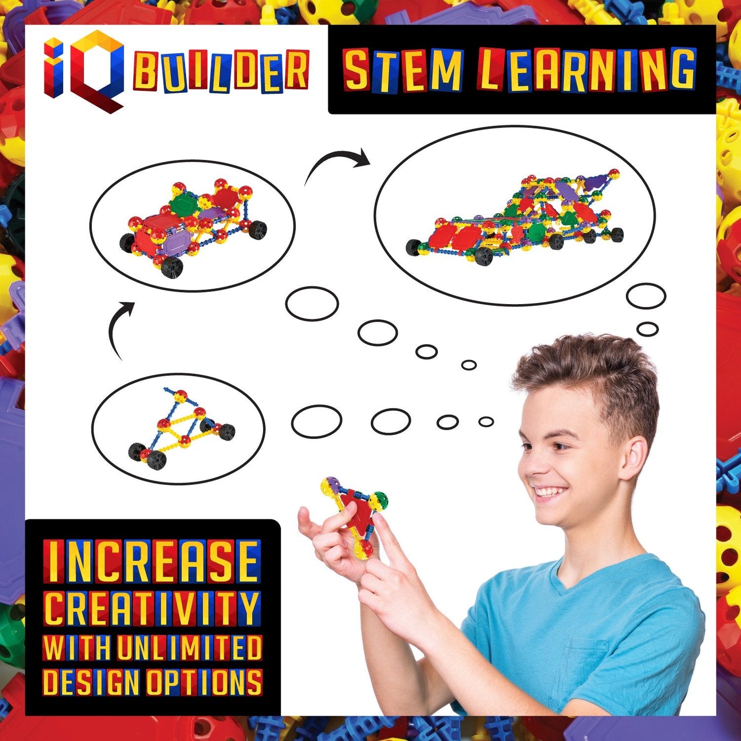 IQ BUILDER STEM Learning Toys - Creative Construction Kit for Ages 3-10 | Educational Building Blocks