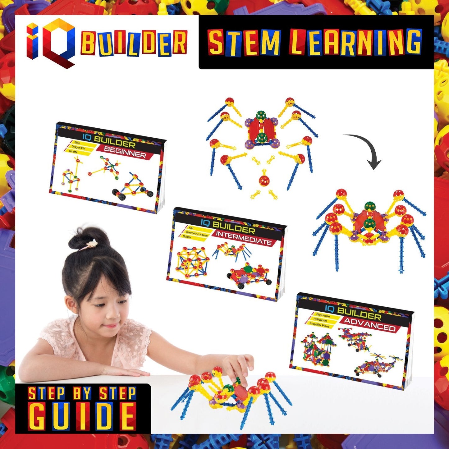 IQ BUILDER STEM Learning Toys - Creative Construction Kit for Ages 3-10 | Educational Building Blocks