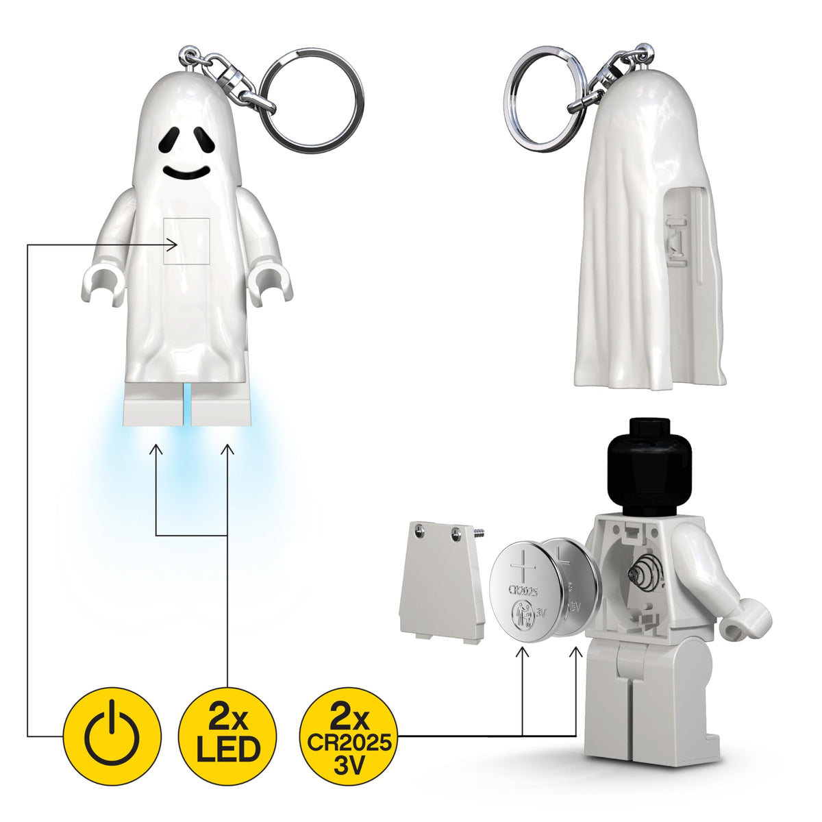 IQ LEGO Minifigures Ghost Keychain Light – Posable 3-inch LED Figure with Batteries Included