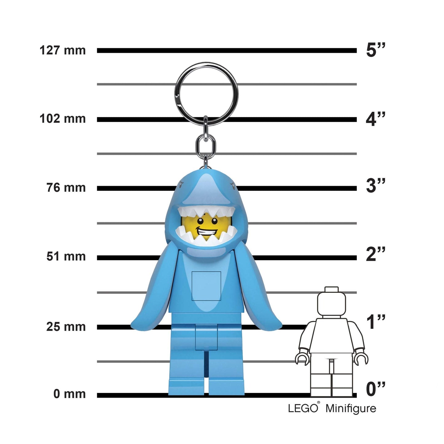 IQ LEGO Minifigures Keychain Light – Shark Suit Guy KE155H, 3-Inch Poseable LED