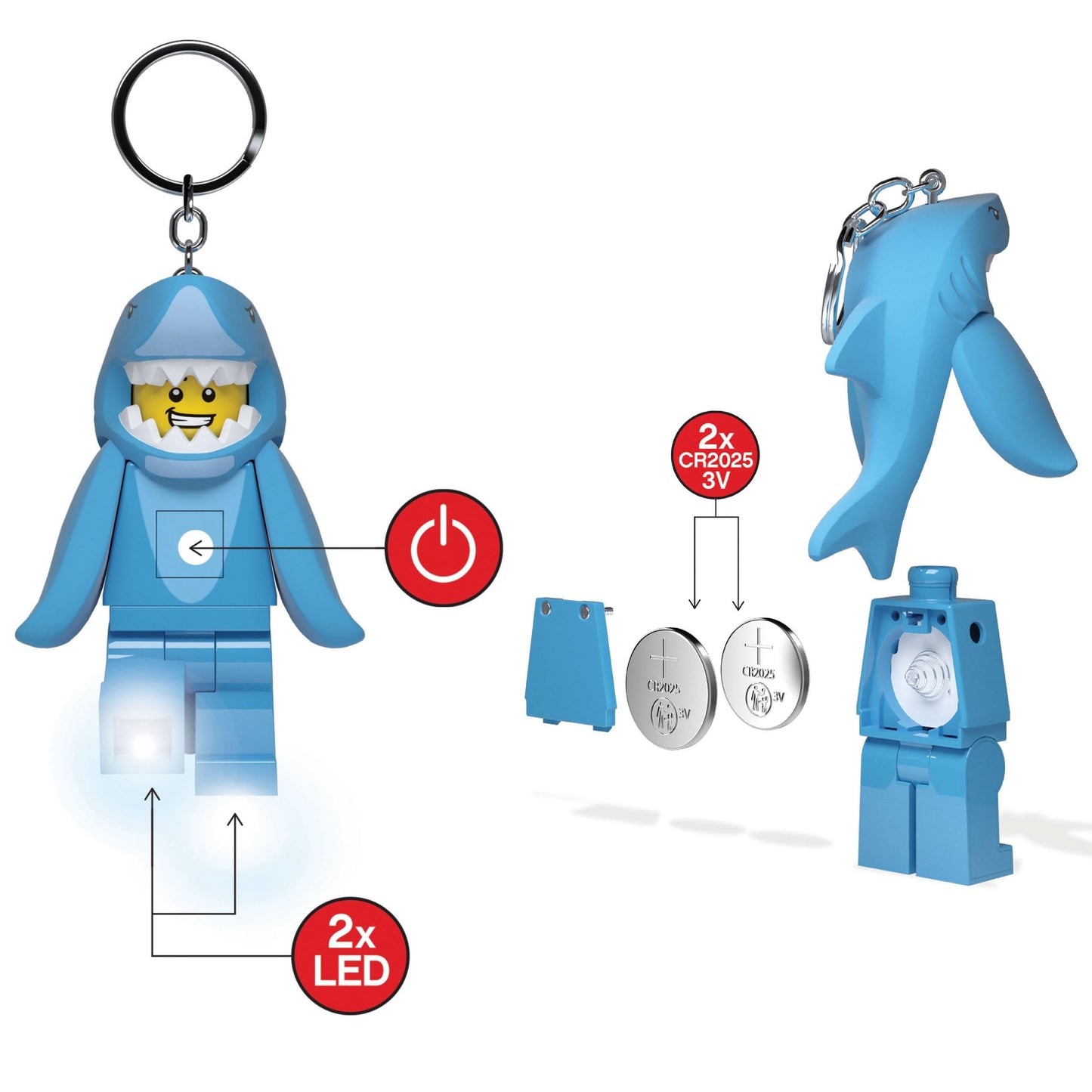 IQ LEGO Minifigures Keychain Light – Shark Suit Guy KE155H, 3-Inch Poseable LED