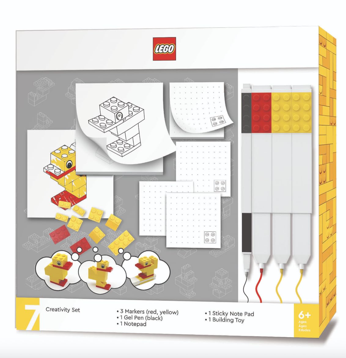 IQ Lego Stationery Creativity Set with Duck Build Toy – 2 Sticky Notes, Gel Pen, 3 Markers & 10-Piece Duck Build (53466)