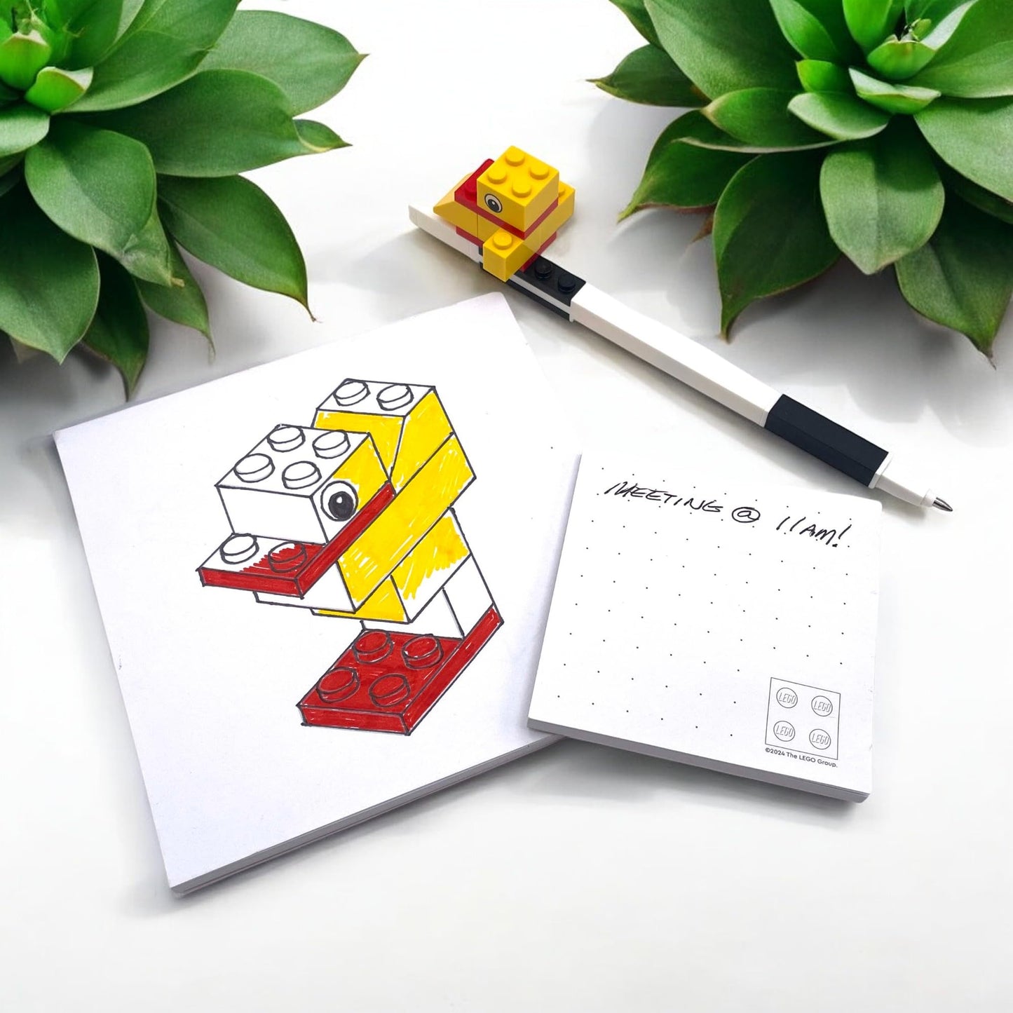 IQ Lego Stationery Creativity Set with Duck Build Toy – 2 Sticky Notes, Gel Pen, 3 Markers & 10-Piece Duck Build (53466)
