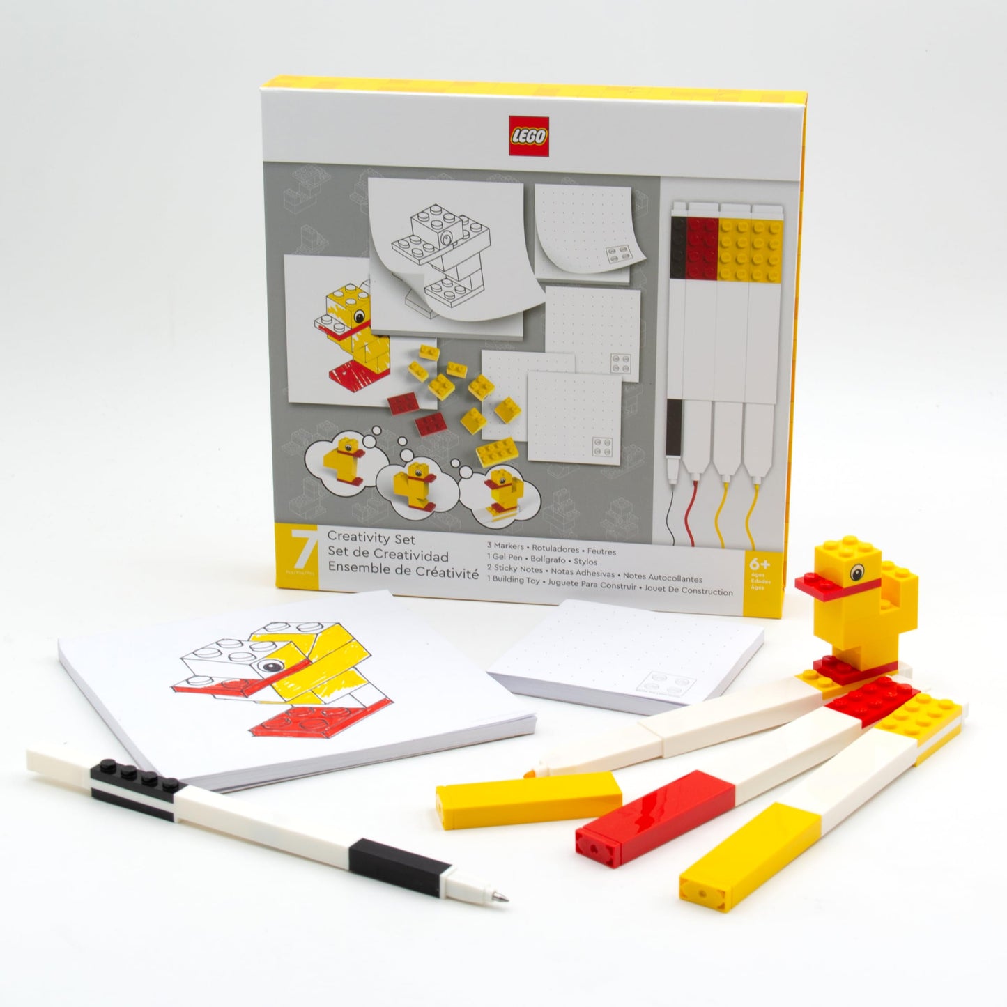 IQ Lego Stationery Creativity Set with Duck Build Toy – 2 Sticky Notes, Gel Pen, 3 Markers & 10-Piece Duck Build (53466)
