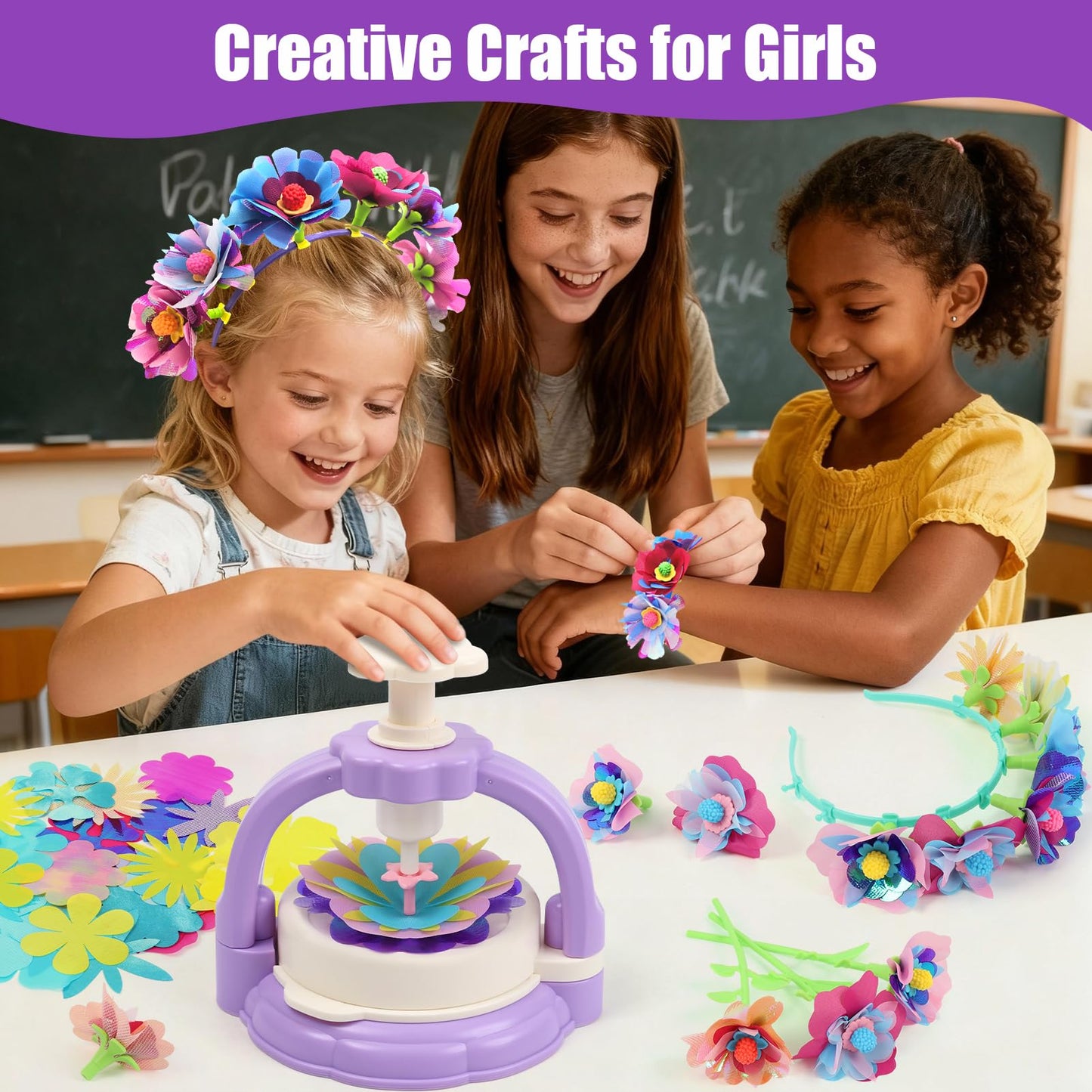 IQBOX Flower Making Kit for Kids 4-8 – DIY Bouquet, Headband & Bracelet