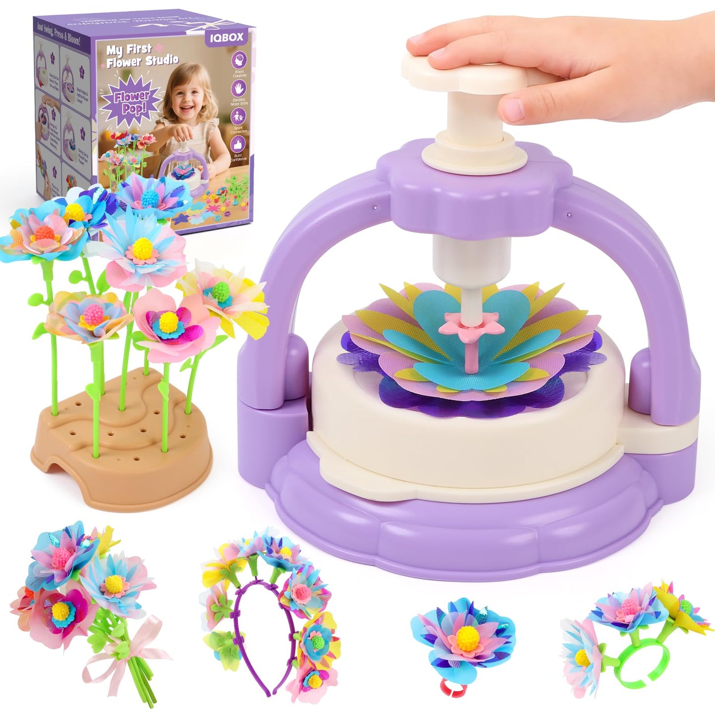 IQBOX Flower Making Kit for Kids 4-8 – DIY Bouquet, Headband & Bracelet