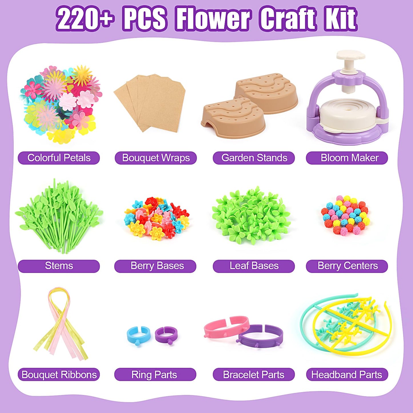 IQBOX Flower Making Kit for Kids 4-8 – DIY Bouquet, Headband & Bracelet