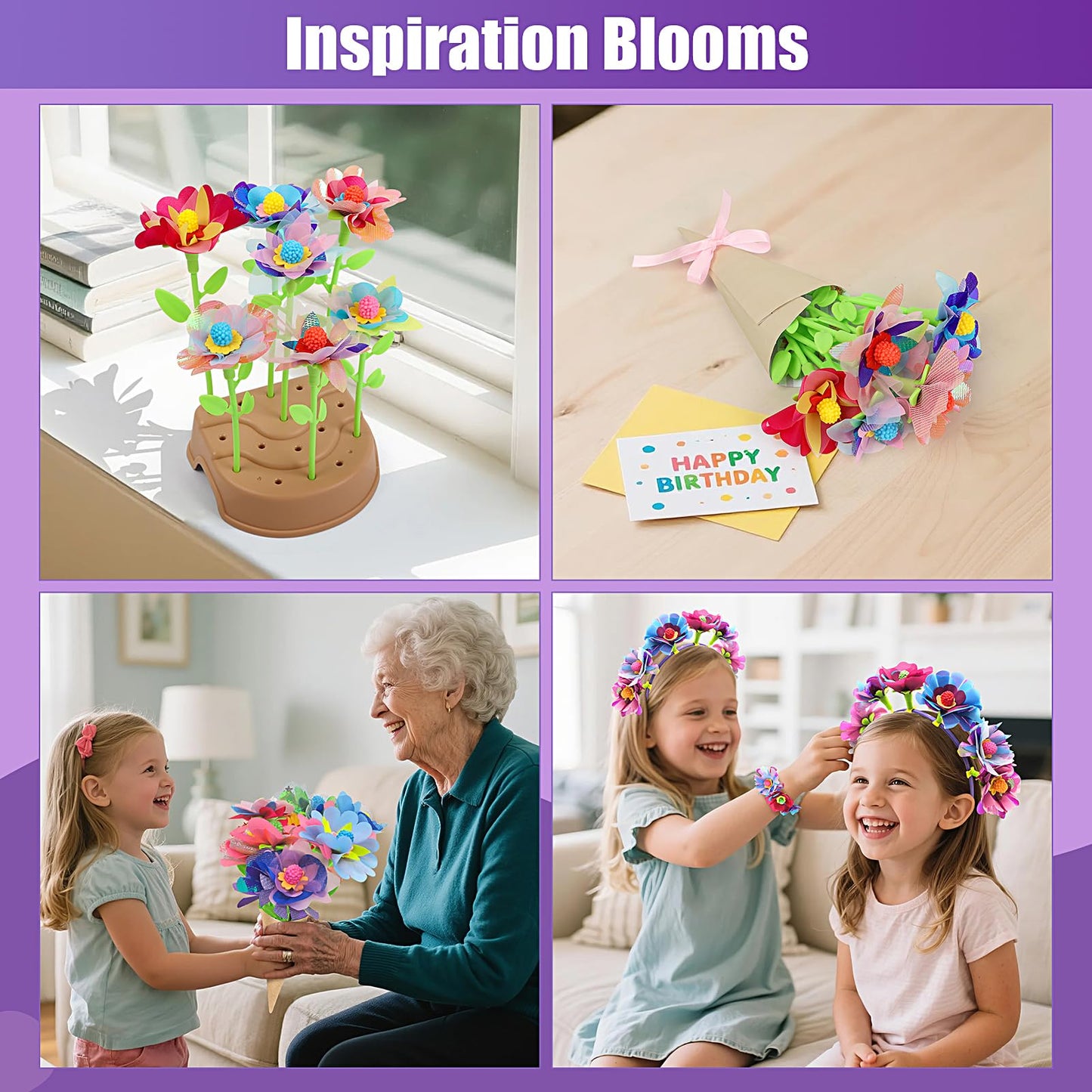 IQBOX Flower Making Kit for Kids 4-8 – DIY Bouquet, Headband & Bracelet