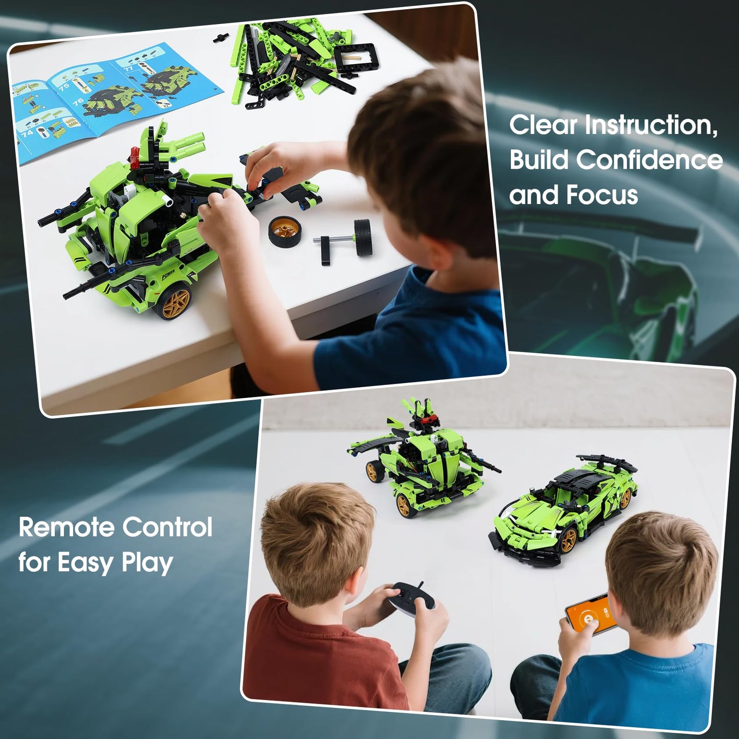 IQKidz 2-in-1 RC Race Car & Robot Building Kit for Kids (Ages 6-12+)