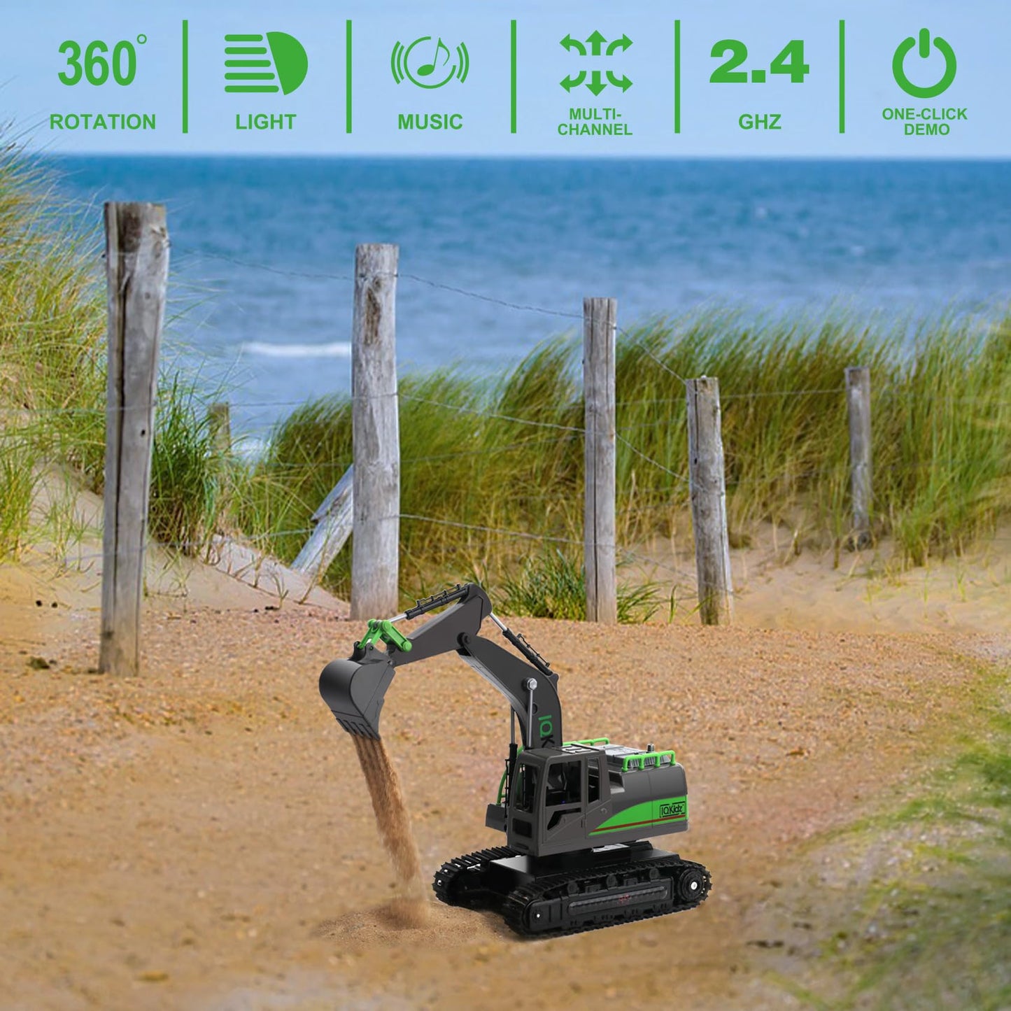 IQKidz Remote Control Excavator Toy – 1/14 RC Digger with Light & Sound, Rechargeable