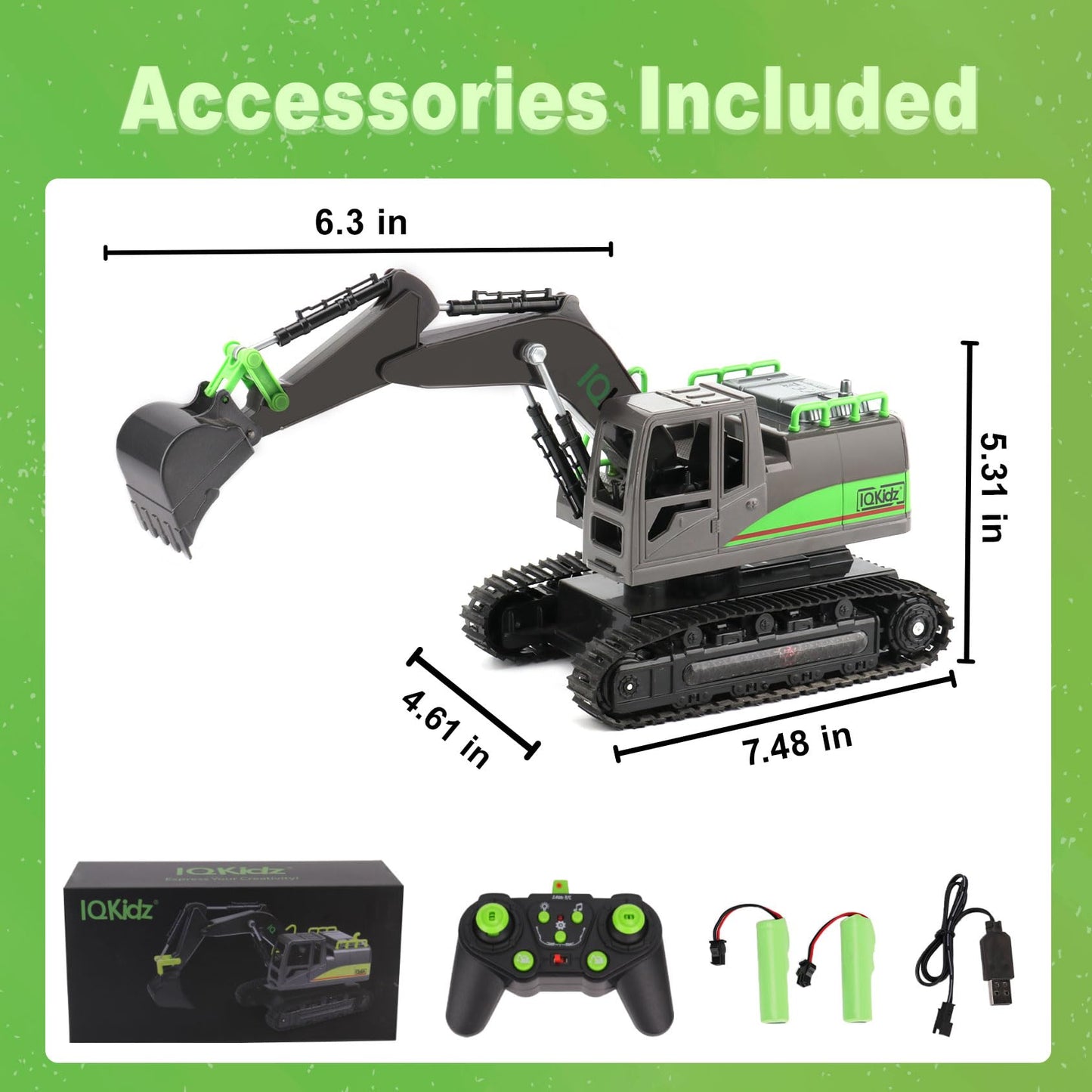 IQKidz Remote Control Excavator Toy – 1/14 RC Digger with Light & Sound, Rechargeable