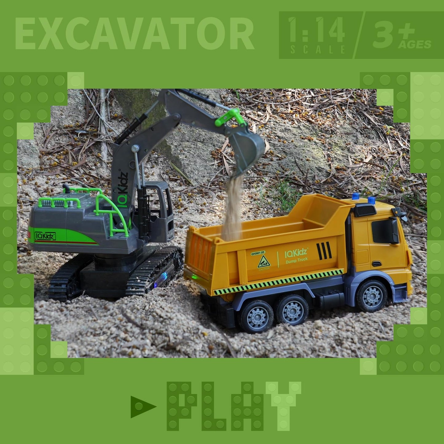IQKidz Remote Control Excavator Toy – 1/14 RC Digger with Light & Sound, Rechargeable