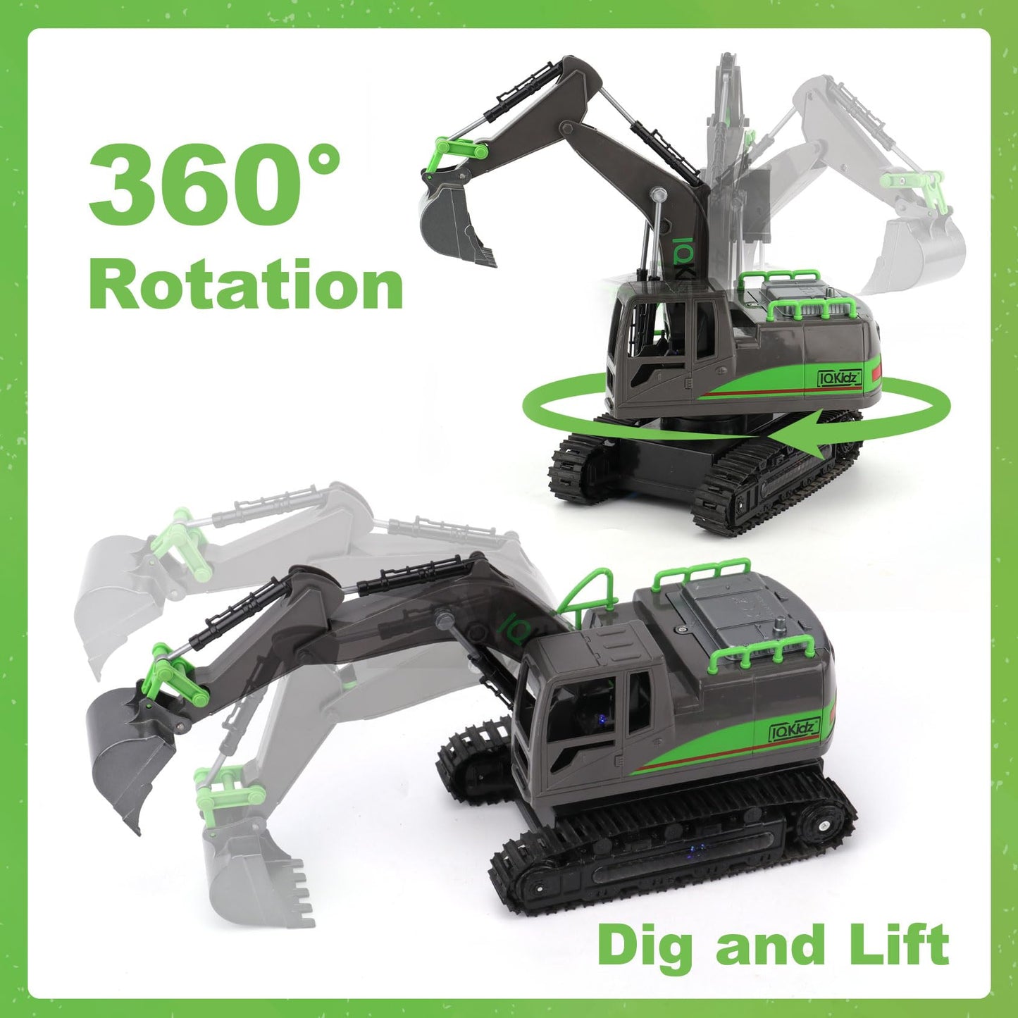 IQKidz Remote Control Excavator Toy – 1/14 RC Digger with Light & Sound, Rechargeable