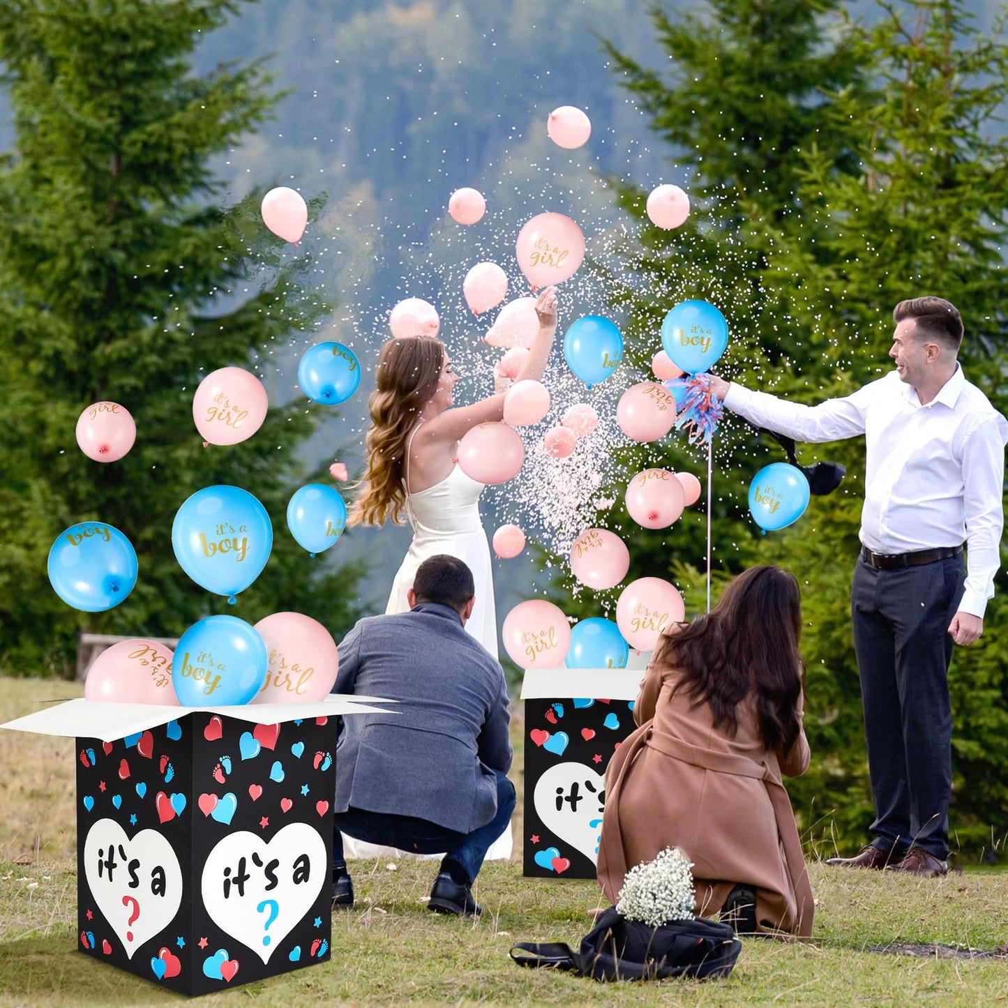Ireer Gender Reveal Balloon Box with 16 Latex Balloons – Easy Assembly & Party Decor