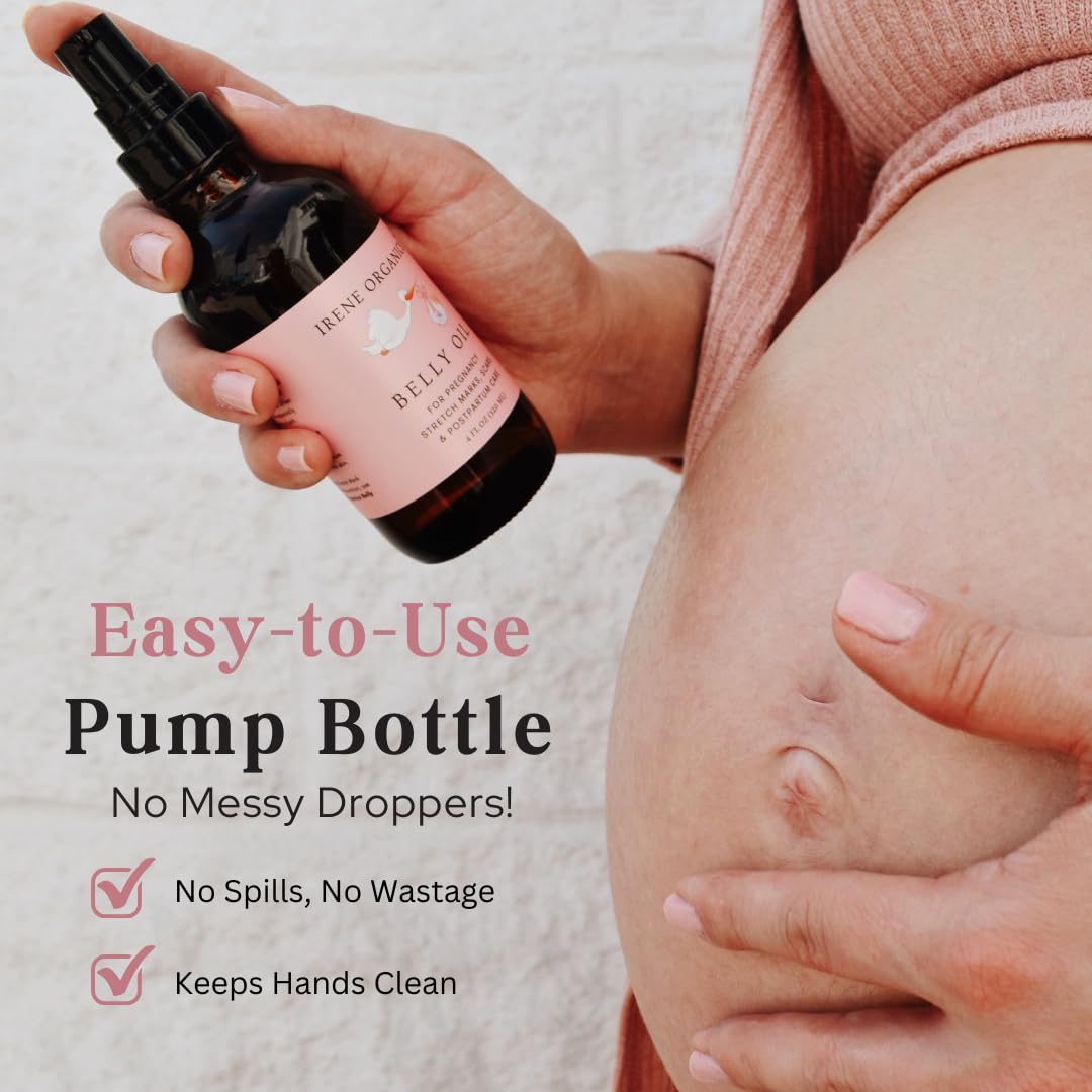 Irene Organics Organic Belly Oil for Pregnancy & Postpartum — Lightweight, Non-Greasy & Unscented