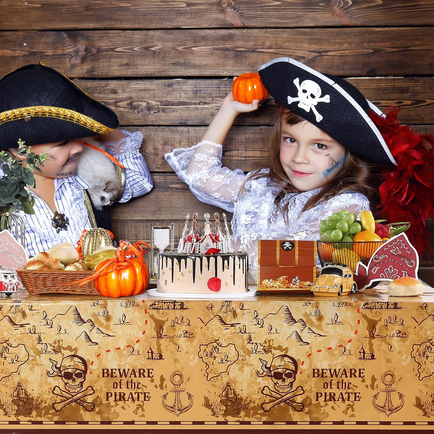 Irenare 3 Pieces Pirate Tablecloth – 54 x 108 in Treasure Map Island Party Decor