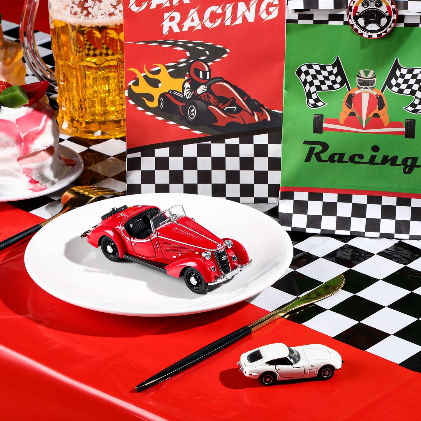Irenare 6-Sheet Racetrack Tablecloth Pack – 54 x 108 in Car Birthday Party Decor