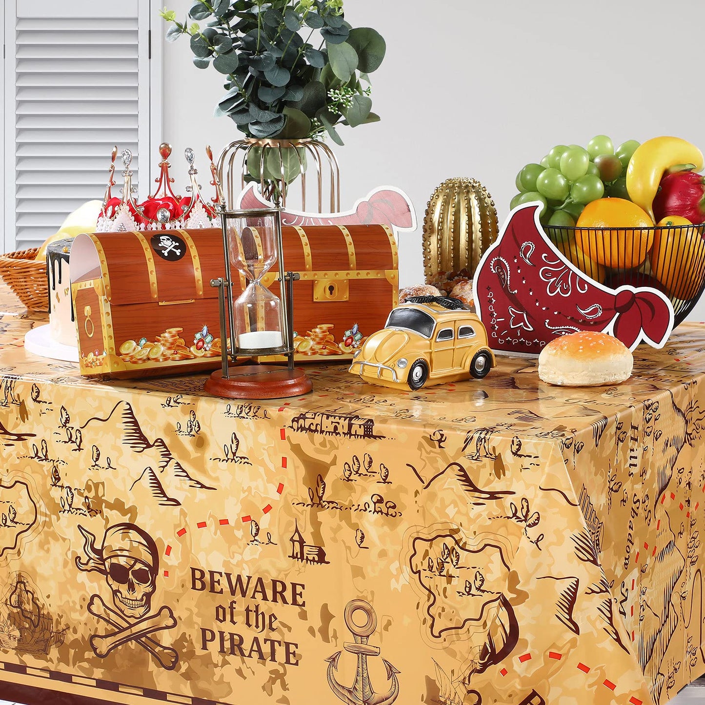 Irenare 3 Pieces Pirate Tablecloth – 54 x 108 in Treasure Map Island Party Decor