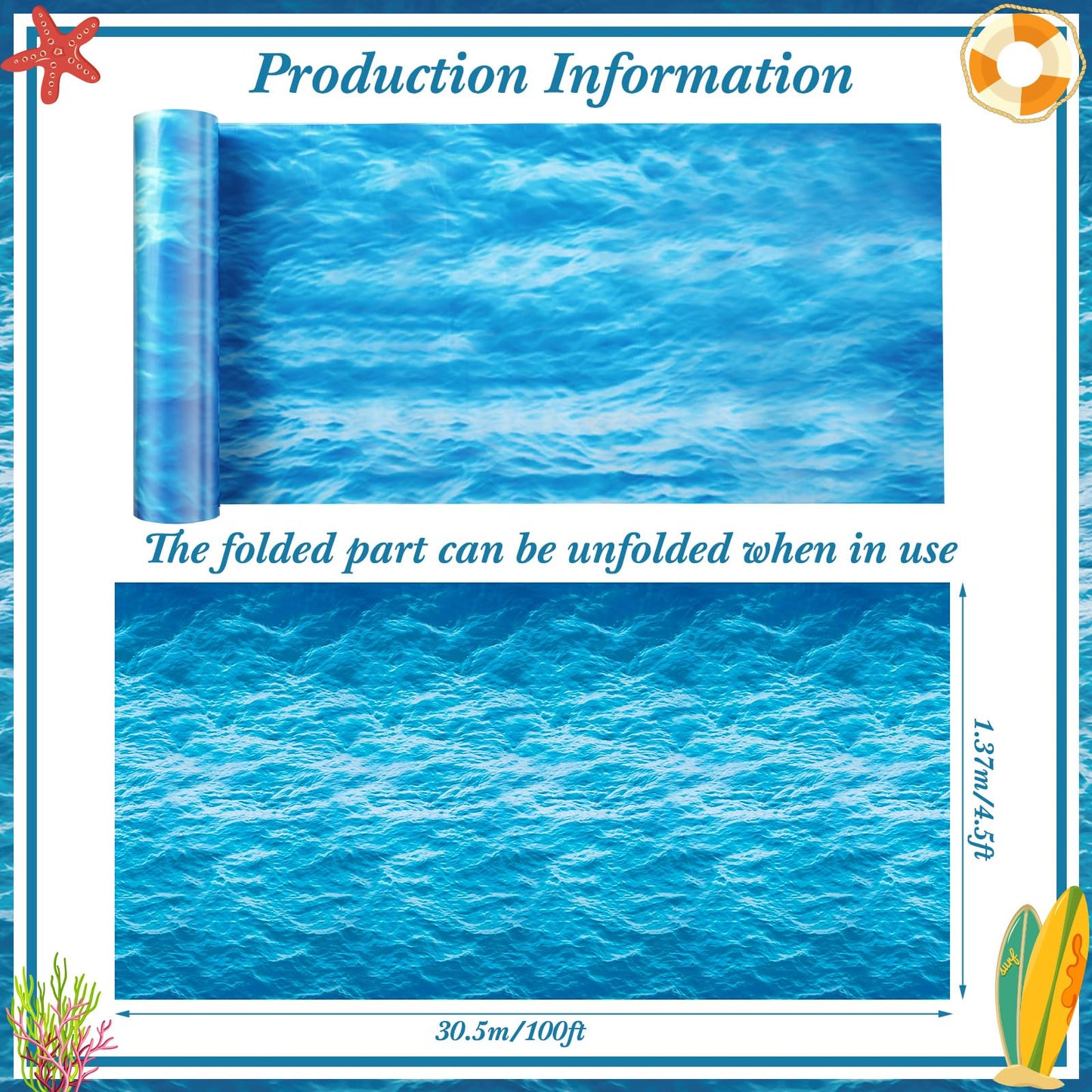 Irenare Ocean Waves Tablecloth 54in x 100ft – Waterproof PE Plastic Table Cover for Beach & Pool Parties