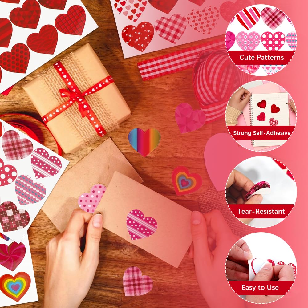 iRFKCIOW Valentine Stickers 32 Sheets – 384 Hearts for Gifts, Cards & Crafts