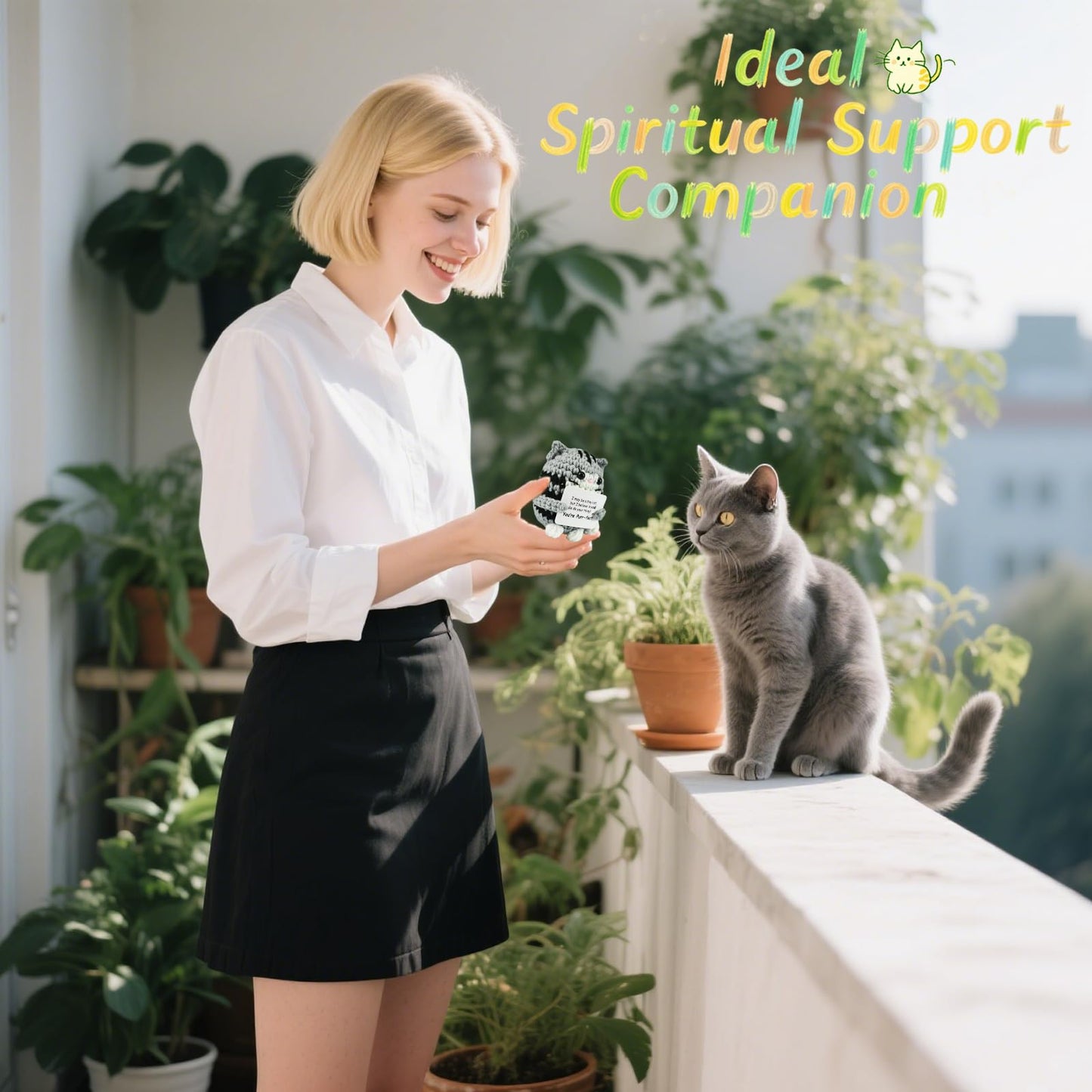 IrisCargo Positive Crochet Cat — Inspirational Gift for Women, Men & Friends